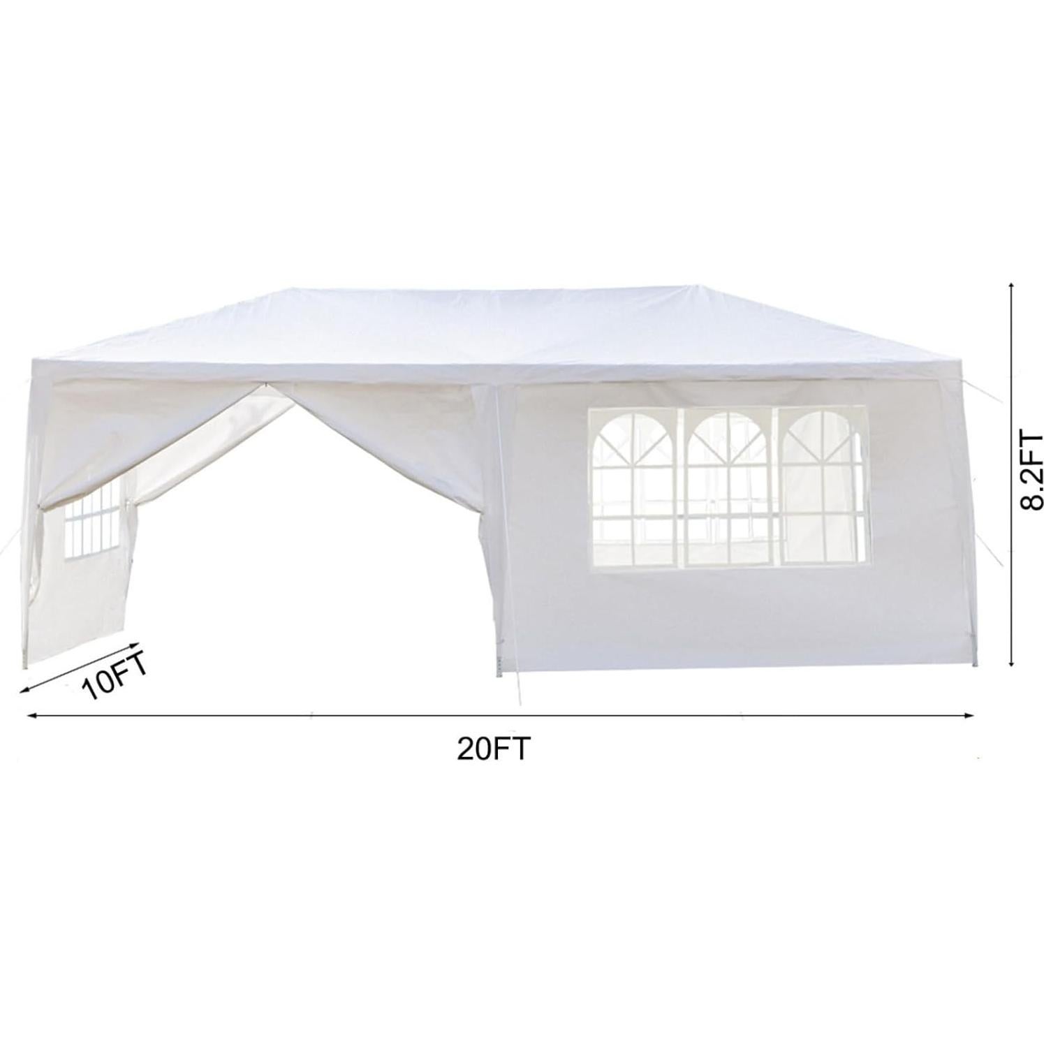 10x20Ft Outdoor Party Tent with 6 Removable Sidewalls, White Gazebo Canopy for Weddings, Events, and Garden Shelter