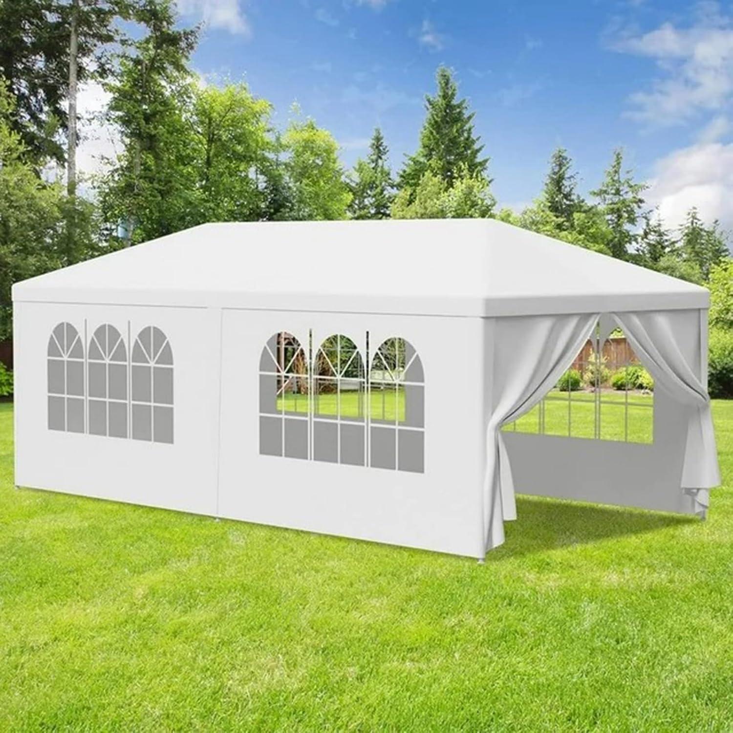 10x20Ft Outdoor Party Tent with 6 Removable Sidewalls, White Gazebo Canopy for Weddings, Events, and Garden Shelter