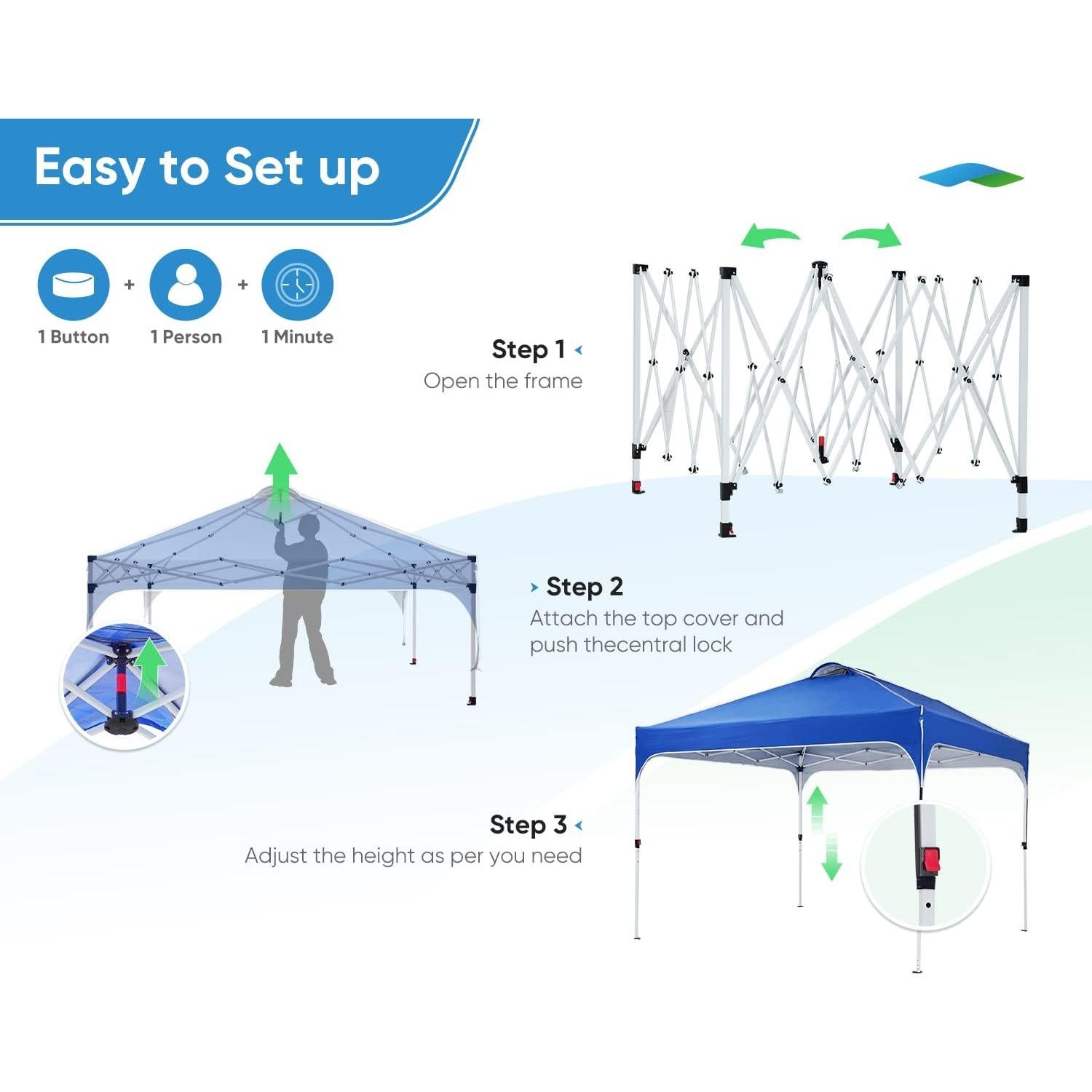 Carpa Plegable Quictent 10x10 con Techo Reflectante Azul