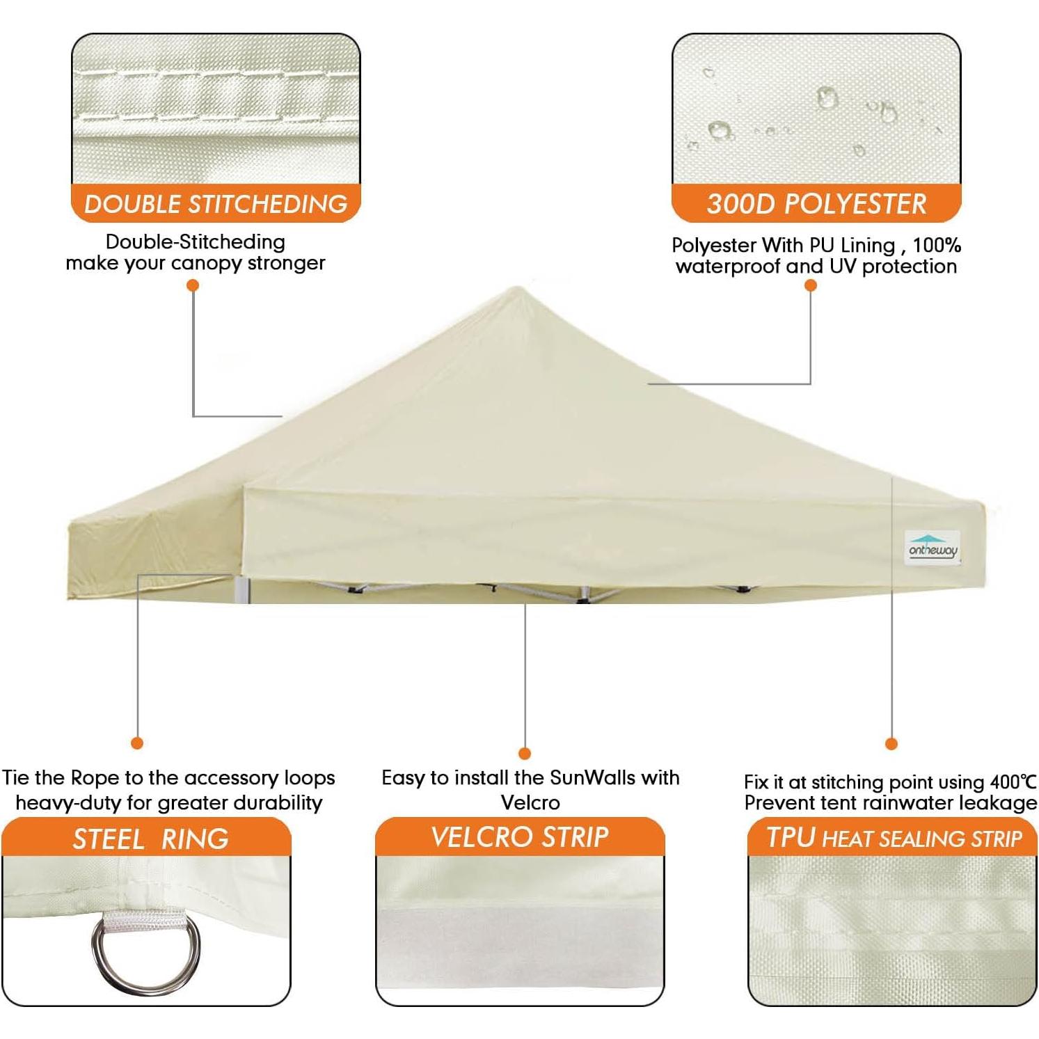 Techo de Carpa Plegable Ontheway 10x10 Beige Impermeable
