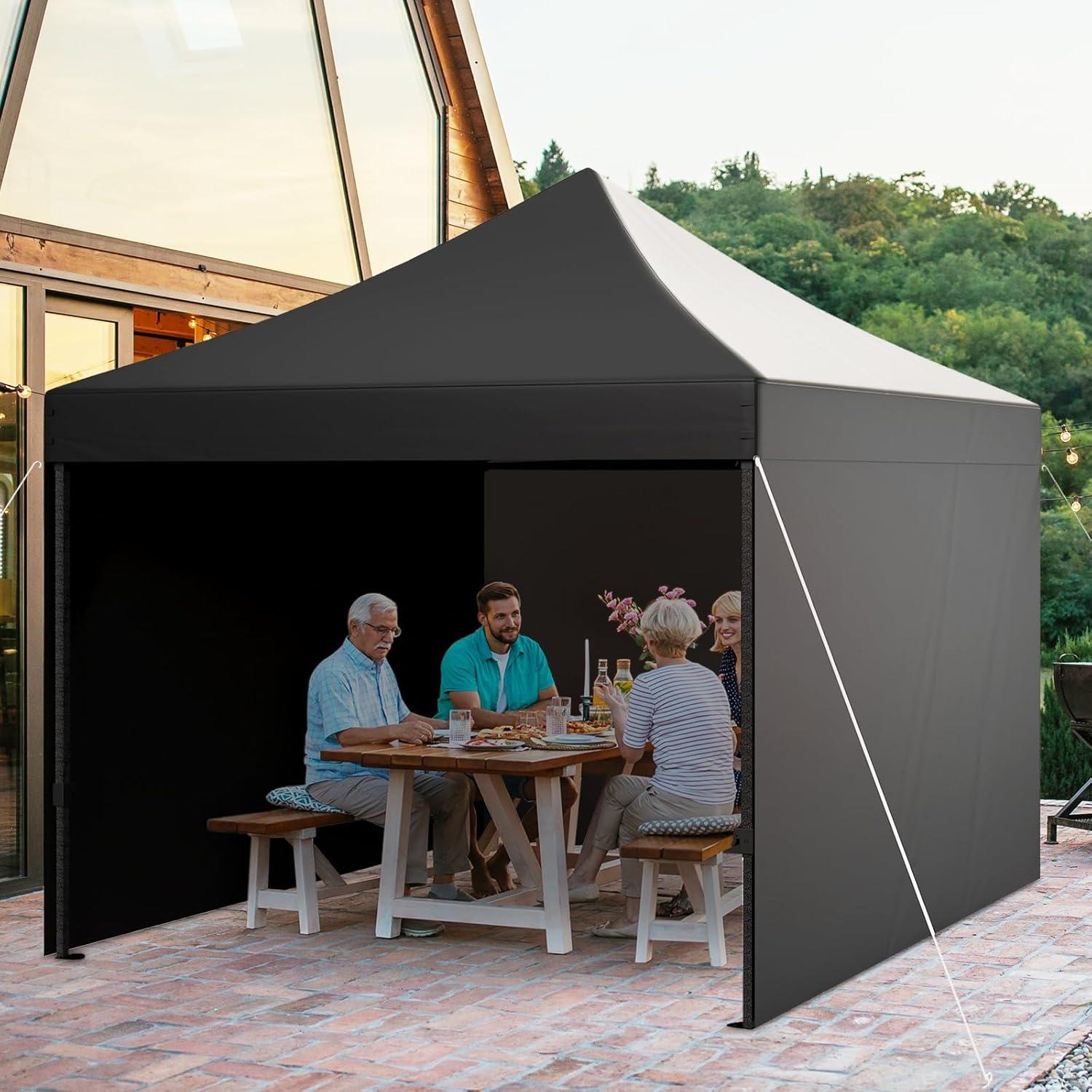 Commercial Canopy Tent with 4 Removable Sidewalls, 10x10 Pop Up Canopy Tent Heavy Duty 500D Waterproof with Roller Bag & 4 Sandbag for Outdoor/Camping/Stall/Party Event (Black)