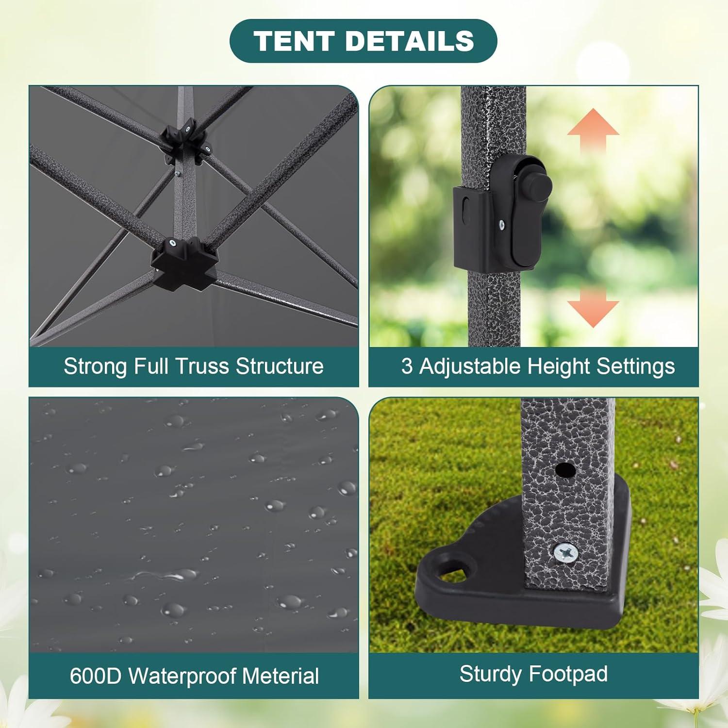 Commercial Canopy Tent with 4 Removable Sidewalls, 10x10 Pop Up Canopy Tent Heavy Duty 500D Waterproof with Roller Bag & 4 Sandbag for Outdoor/Camping/Stall/Party Event (Black)