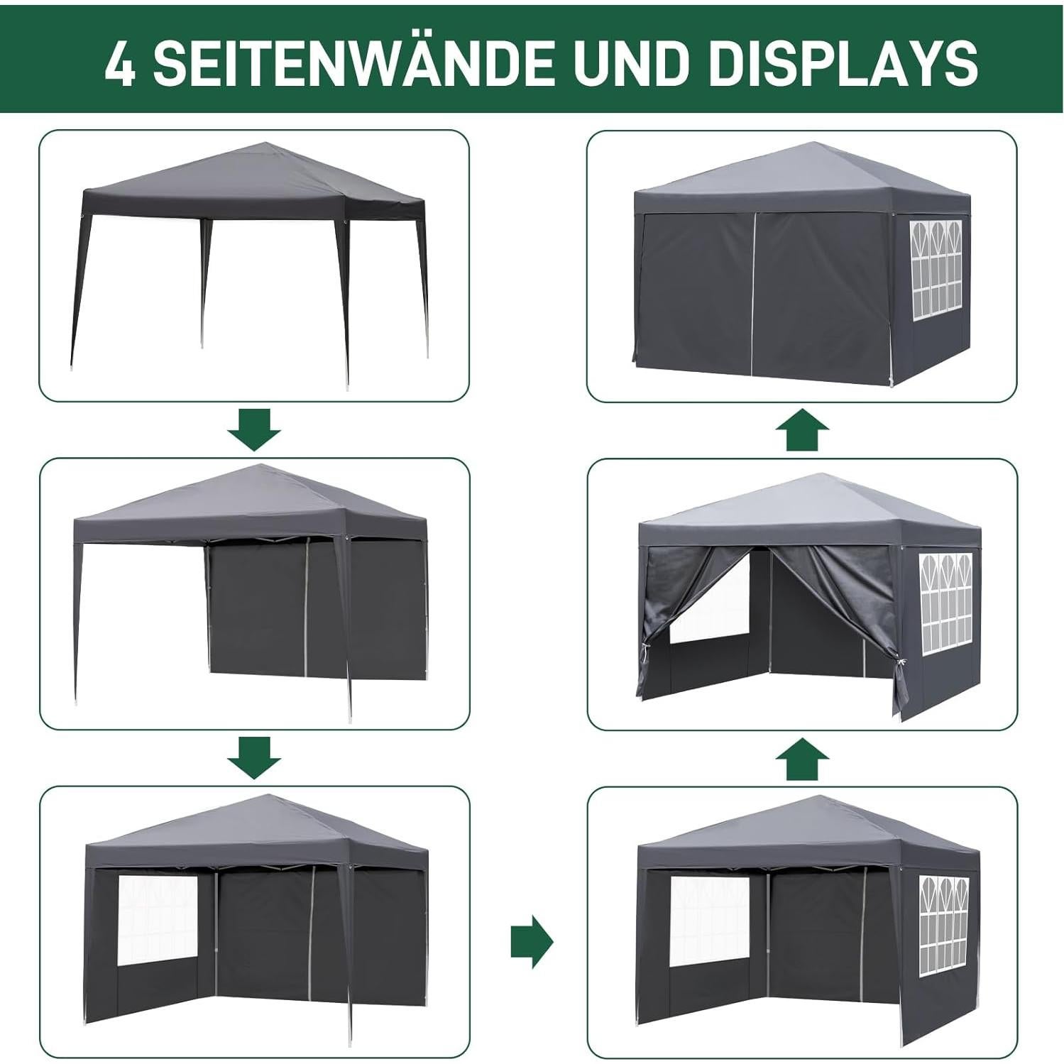 Toldo Plegable Gris Oscuro 3x3m - Gazebo Resistente UV y Agua