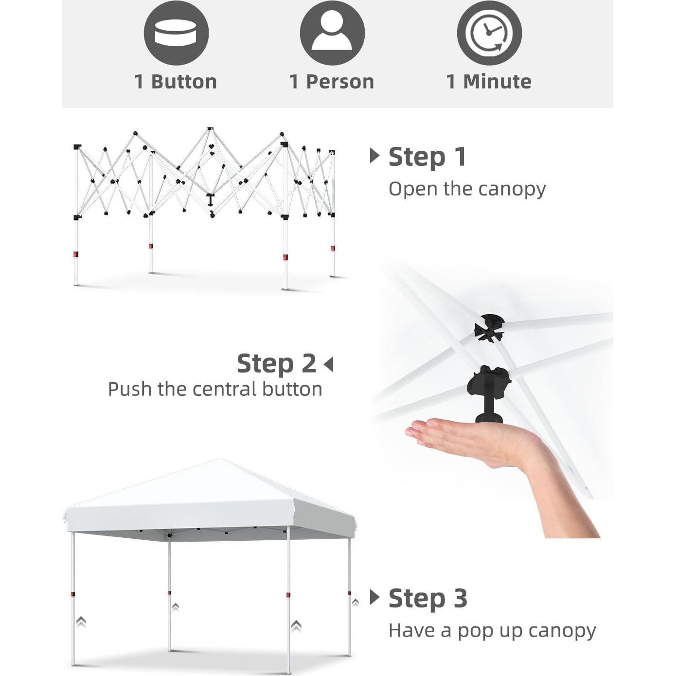 Carpa Plegable GarveeLife 3x3m Blanca con Bolsa y Ruedas