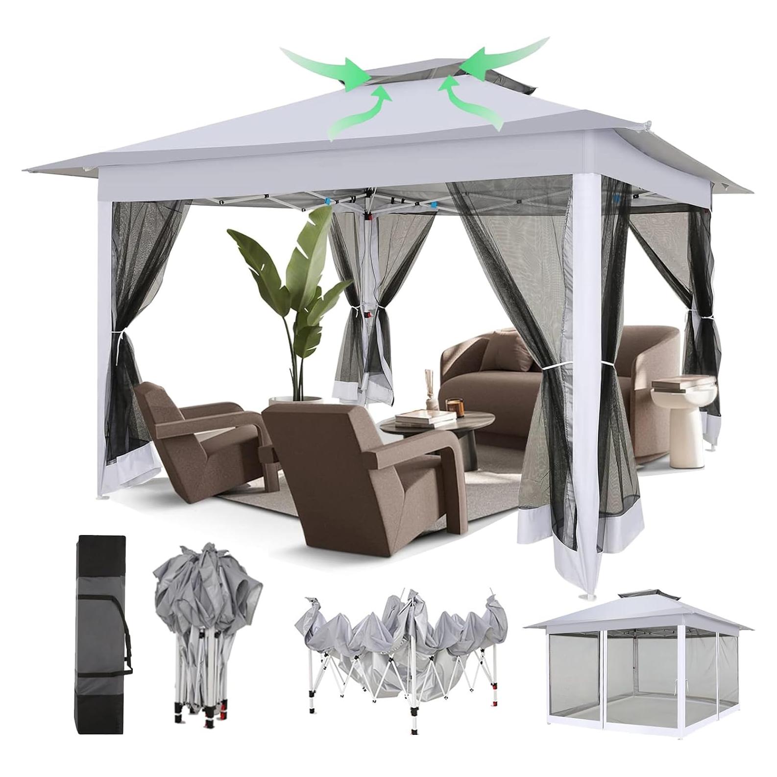 Gazebo Plegable COBIZI 3.66x3.66m Impermeable con Mosquitero