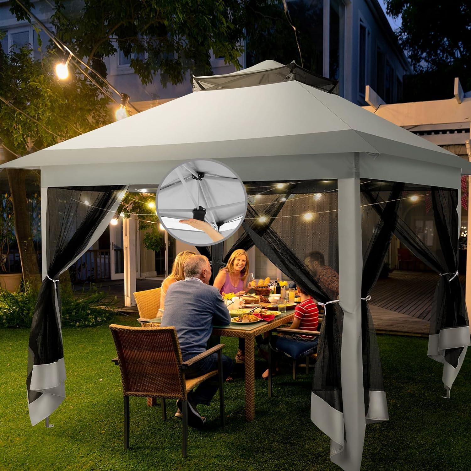 Gazebo Plegable COBIZI 3.66x3.66m Impermeable con Mosquitero