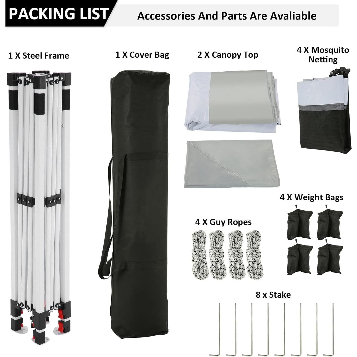 Gazebo Plegable COBIZI 3.66x3.66m Impermeable con Mosquitero