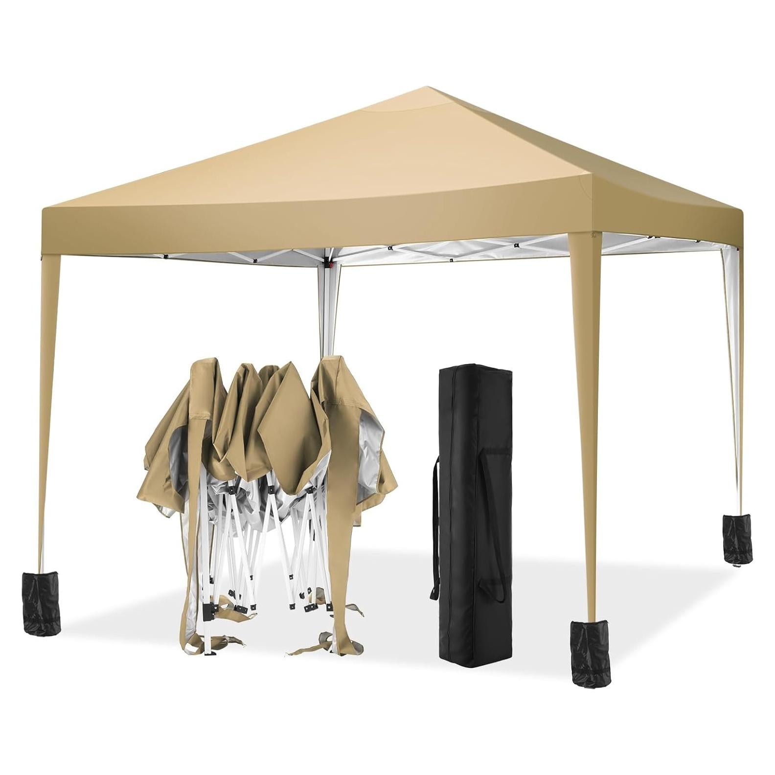 COBIZI 10x10 Pop Up Canopy Tent Waterproof Outdoor Party Tent Ez Up Canopy Tents for Parties Camping Commercial Event Gazebo Portable Tent for Backyard Wedding, Khaki
