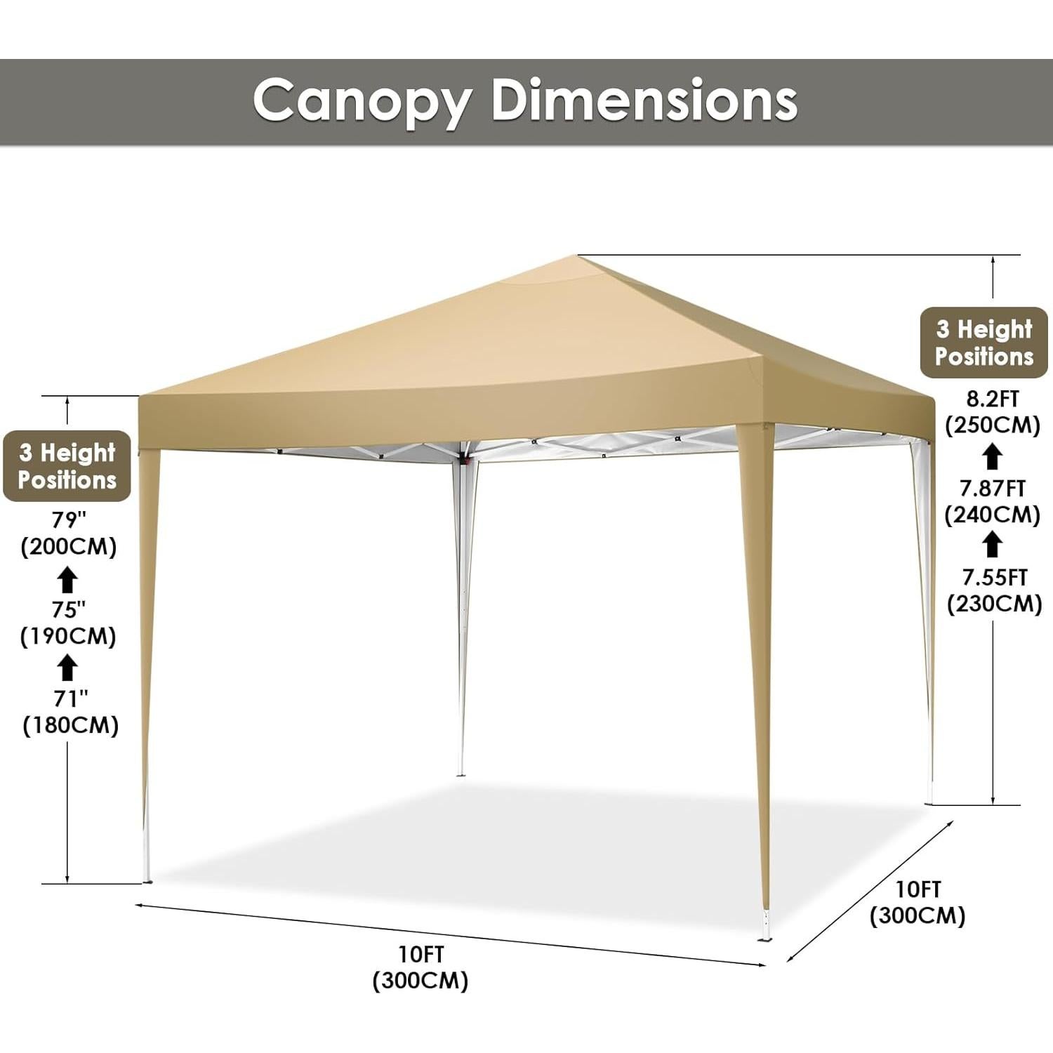COBIZI 10x10 Pop Up Canopy Tent Waterproof Outdoor Party Tent Ez Up Canopy Tents for Parties Camping Commercial Event Gazebo Portable Tent for Backyard Wedding, Khaki