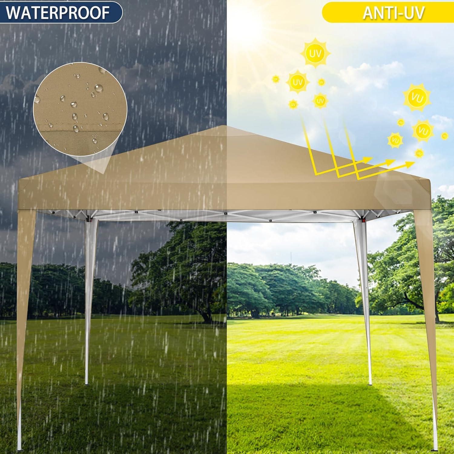COBIZI 10x10 Pop Up Canopy Tent Waterproof Outdoor Party Tent Ez Up Canopy Tents for Parties Camping Commercial Event Gazebo Portable Tent for Backyard Wedding, Khaki