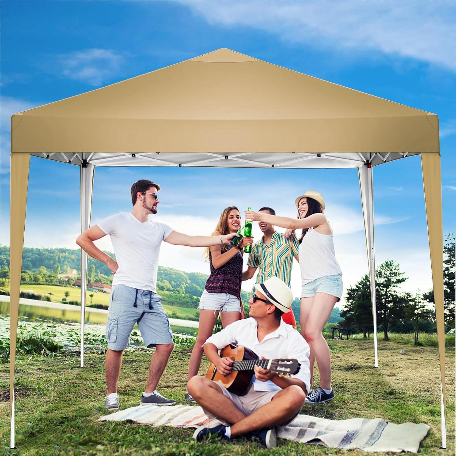 COBIZI 10x10 Pop Up Canopy Tent Waterproof Outdoor Party Tent Ez Up Canopy Tents for Parties Camping Commercial Event Gazebo Portable Tent for Backyard Wedding, Khaki