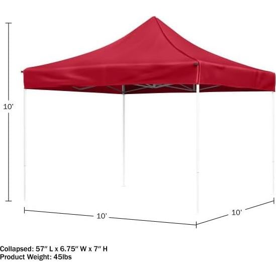 Pop-Up Outdoor Canopy Shade - 10x10 Water-Resistant Party Tent with Instant Setup and Portable Carrying Bag for Storage or Transport by Stalwart (Red)