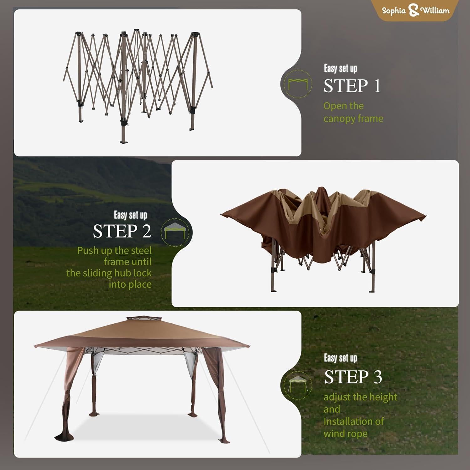 Carpa Canopy Pop Up 3.96x3.96m Marrón Sophia & William UPF50+