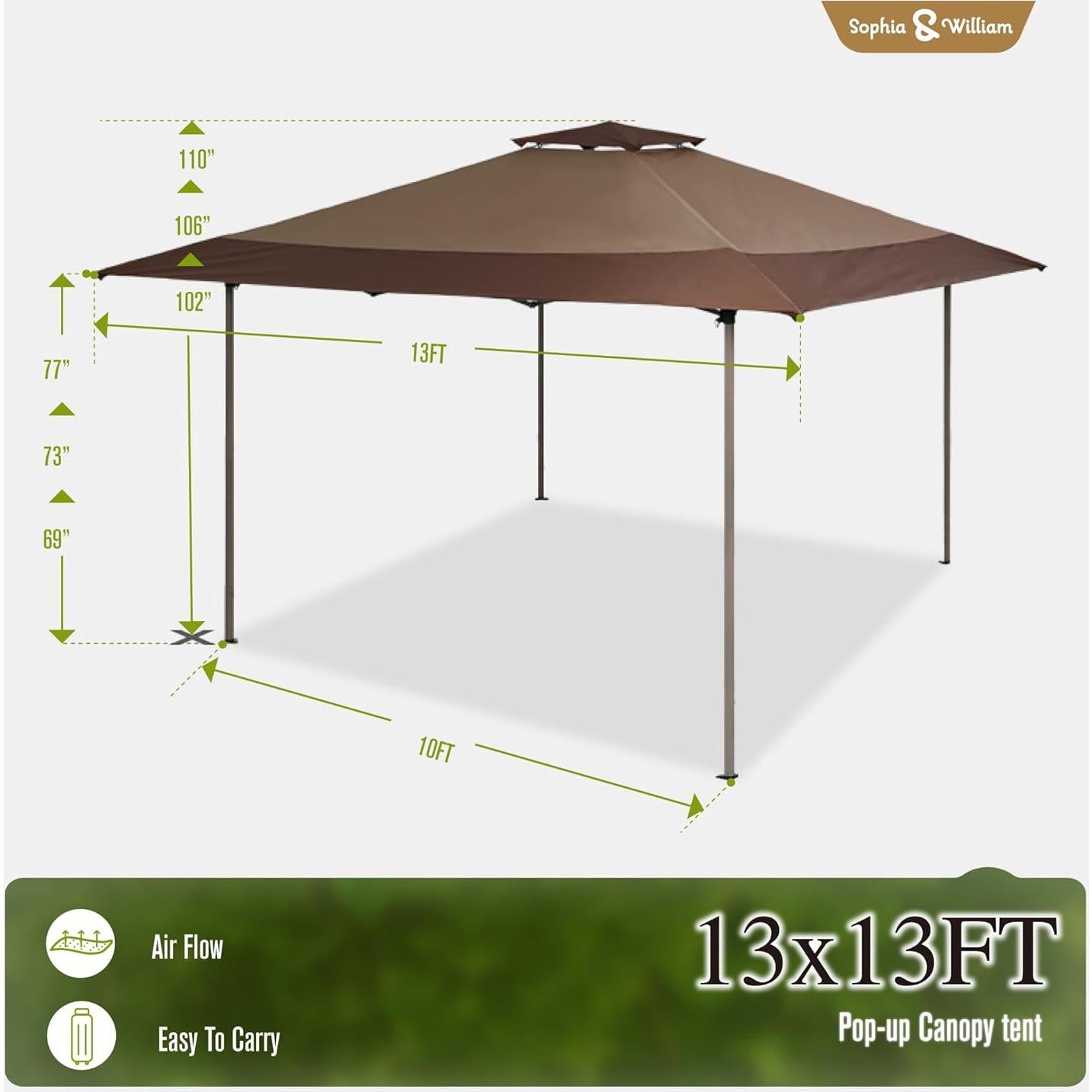 Carpa Canopy Pop Up 3.96x3.96m Marrón Sophia & William UPF50+