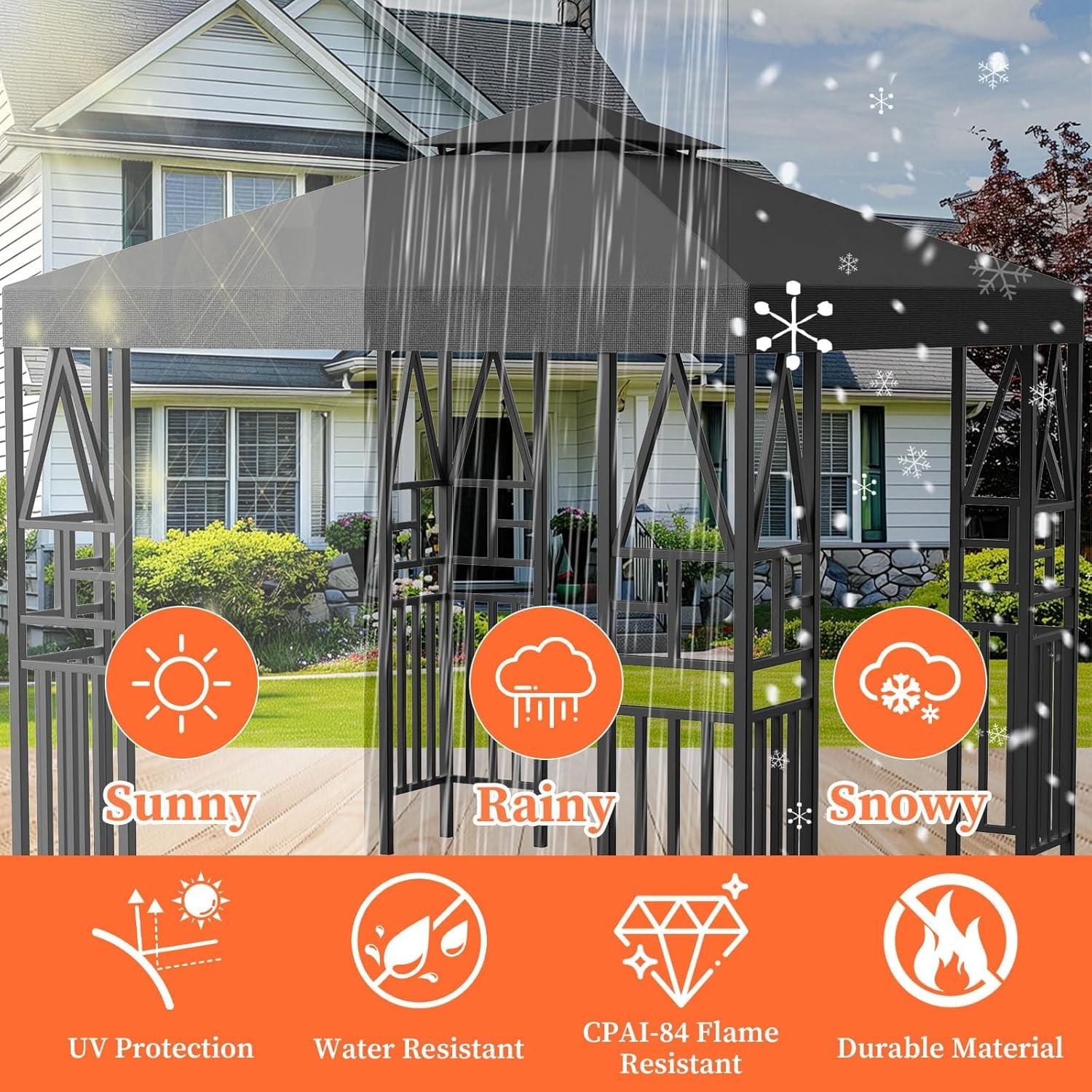 Toldo de Gazebo ERFEI 3.05x3.05m Impermeable UV Gris Oscuro