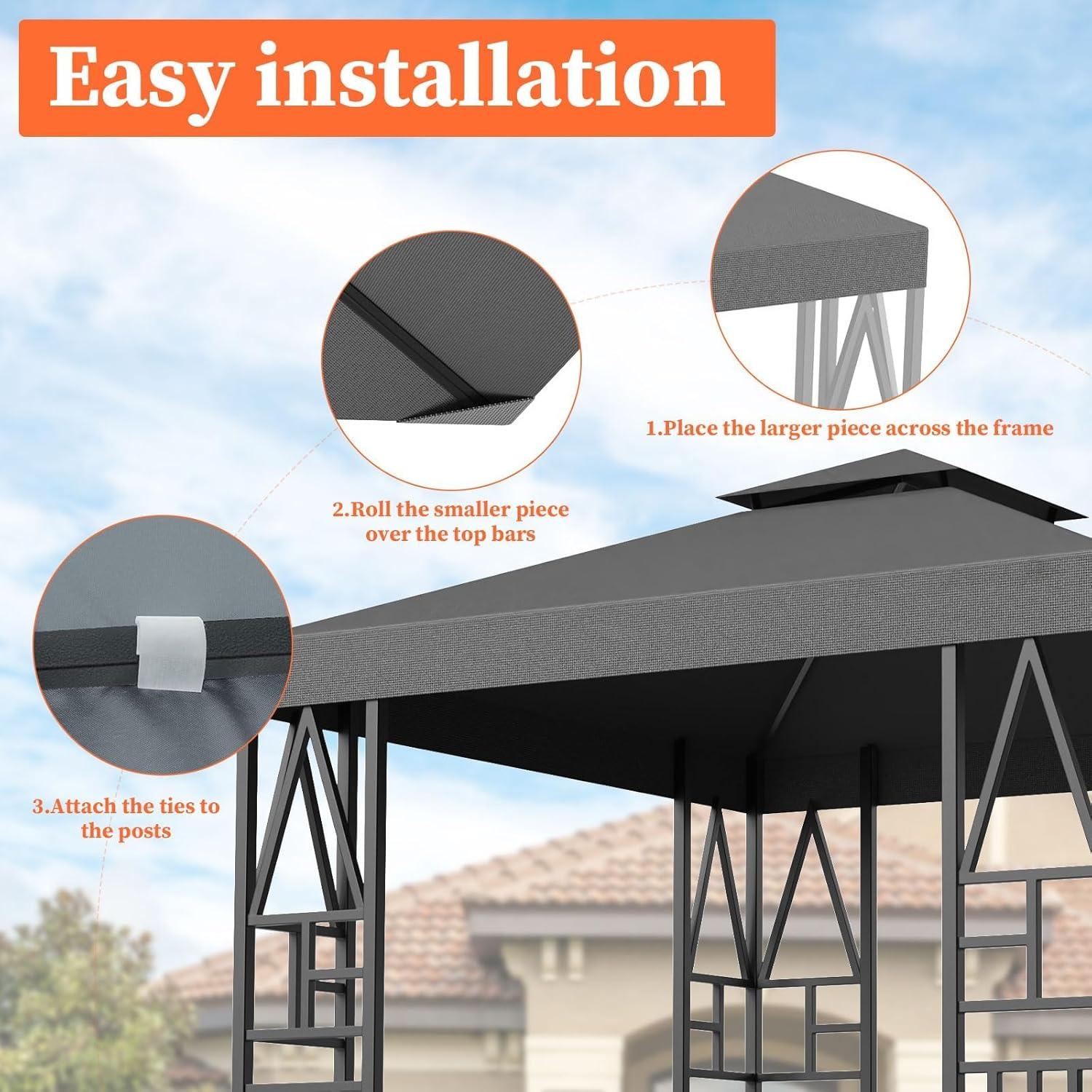 Toldo de Gazebo ERFEI 3.05x3.05m Impermeable UV Gris Oscuro