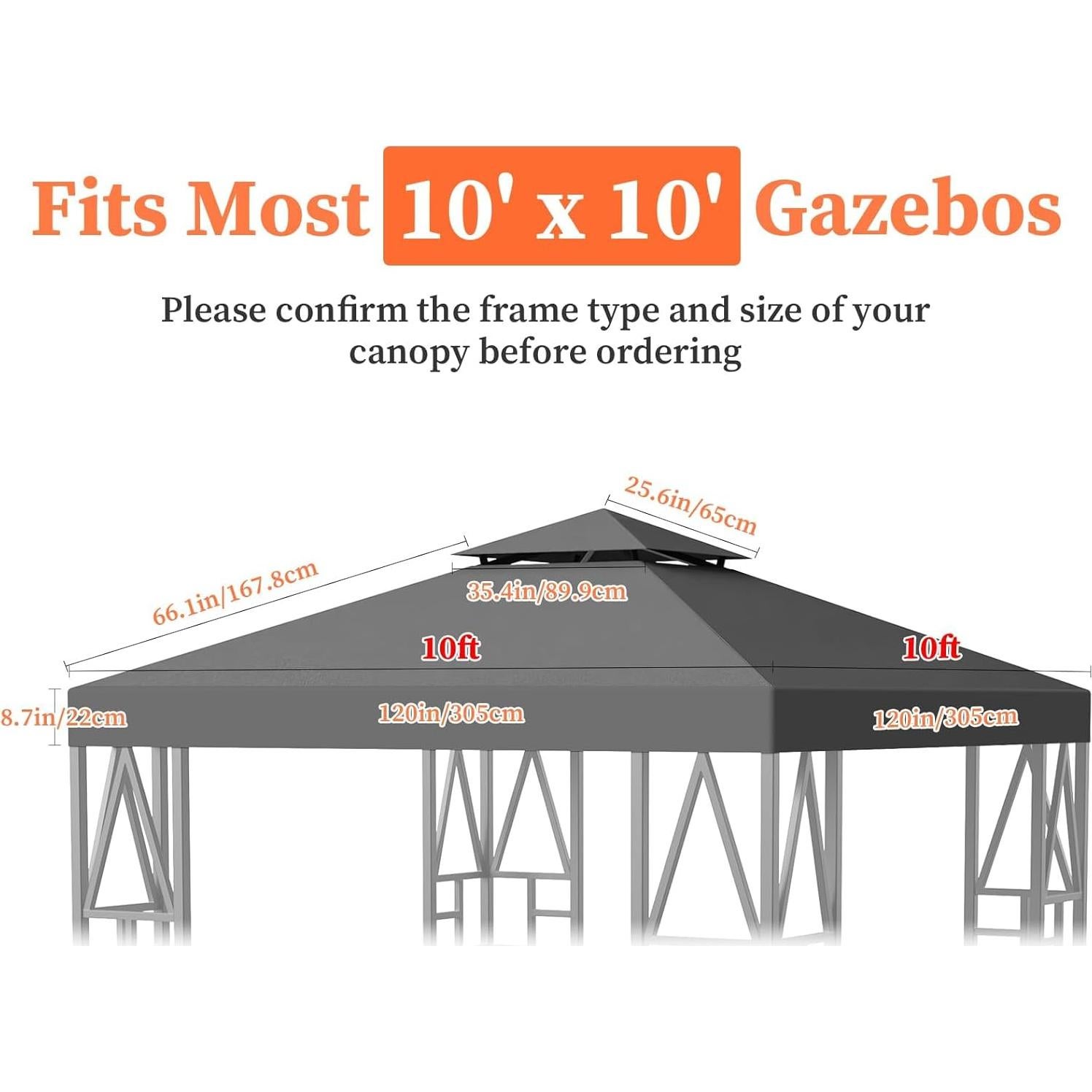 Toldo de Gazebo ERFEI 3.05x3.05m Impermeable UV Gris Oscuro