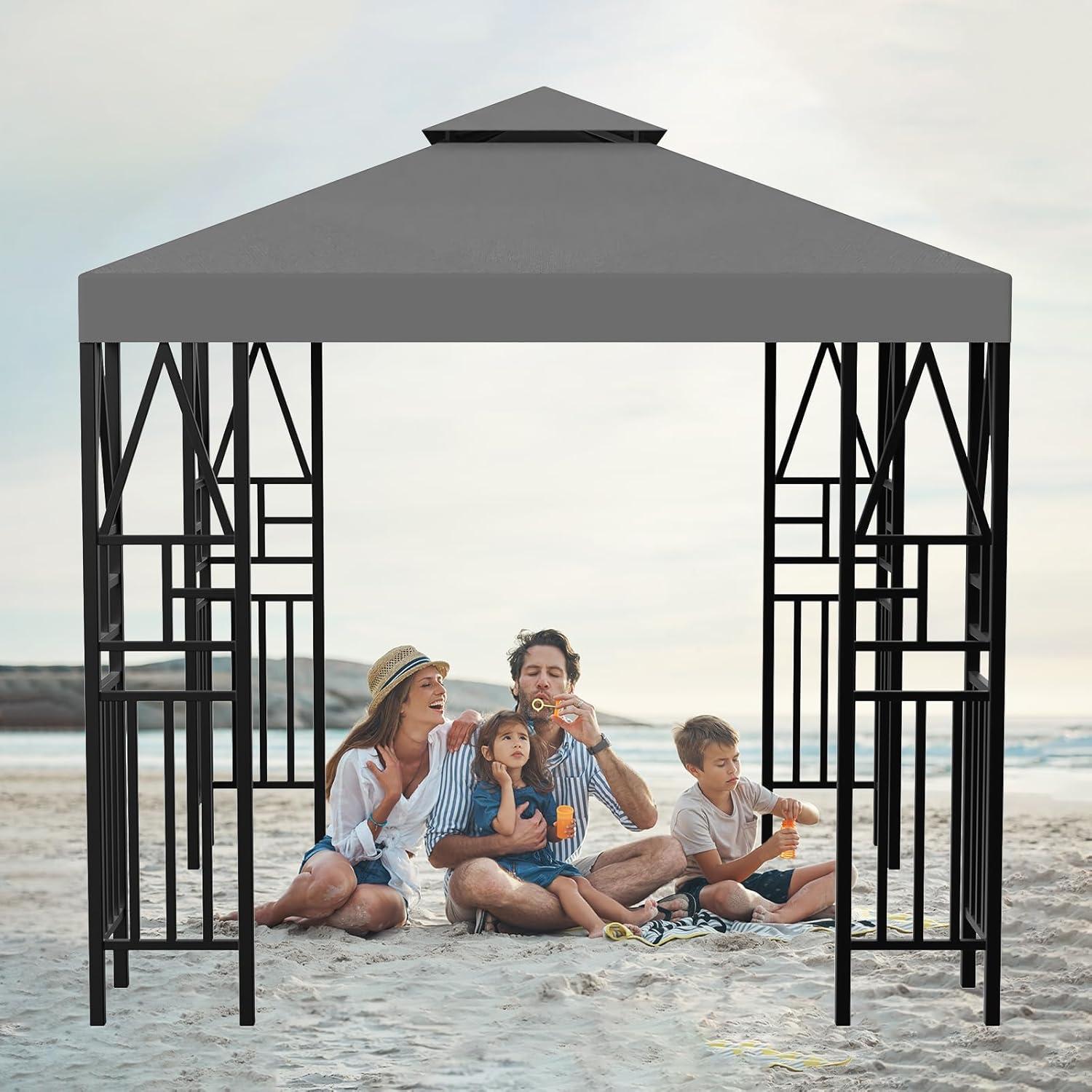 Toldo de Gazebo ERFEI 3.05x3.05m Impermeable UV Gris Oscuro