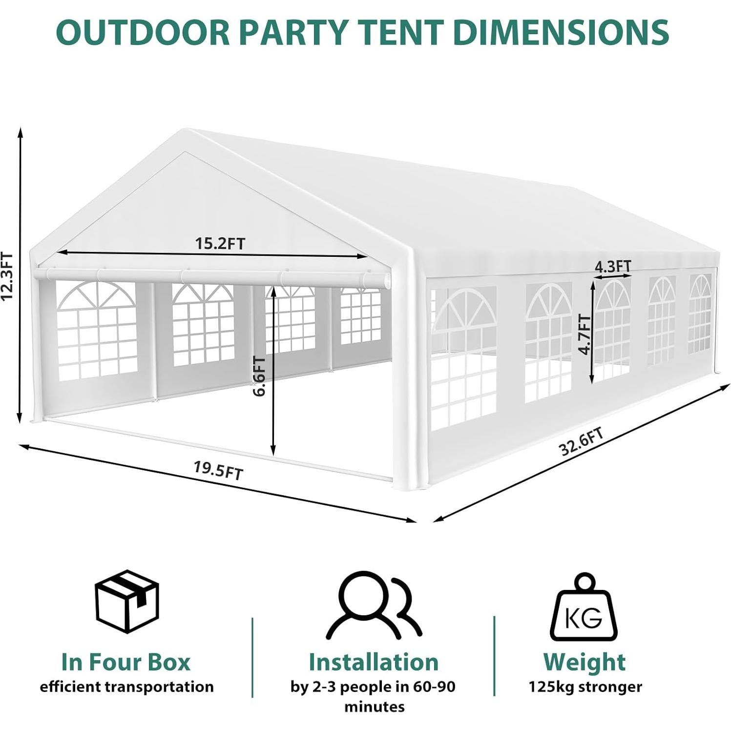 20x32ft Party Tent Heavy Duty Wedding Tent Outdoor Canopy Event Shelters Galvanized Canopy Commercial Tent with Removable Sidewall Windows for Outdoor Events Wedding Birthday