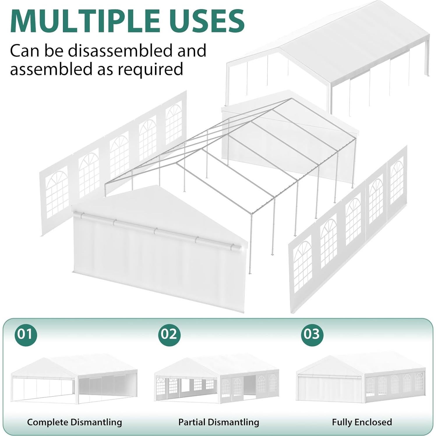 20x32ft Party Tent Heavy Duty Wedding Tent Outdoor Canopy Event Shelters Galvanized Canopy Commercial Tent with Removable Sidewall Windows for Outdoor Events Wedding Birthday
