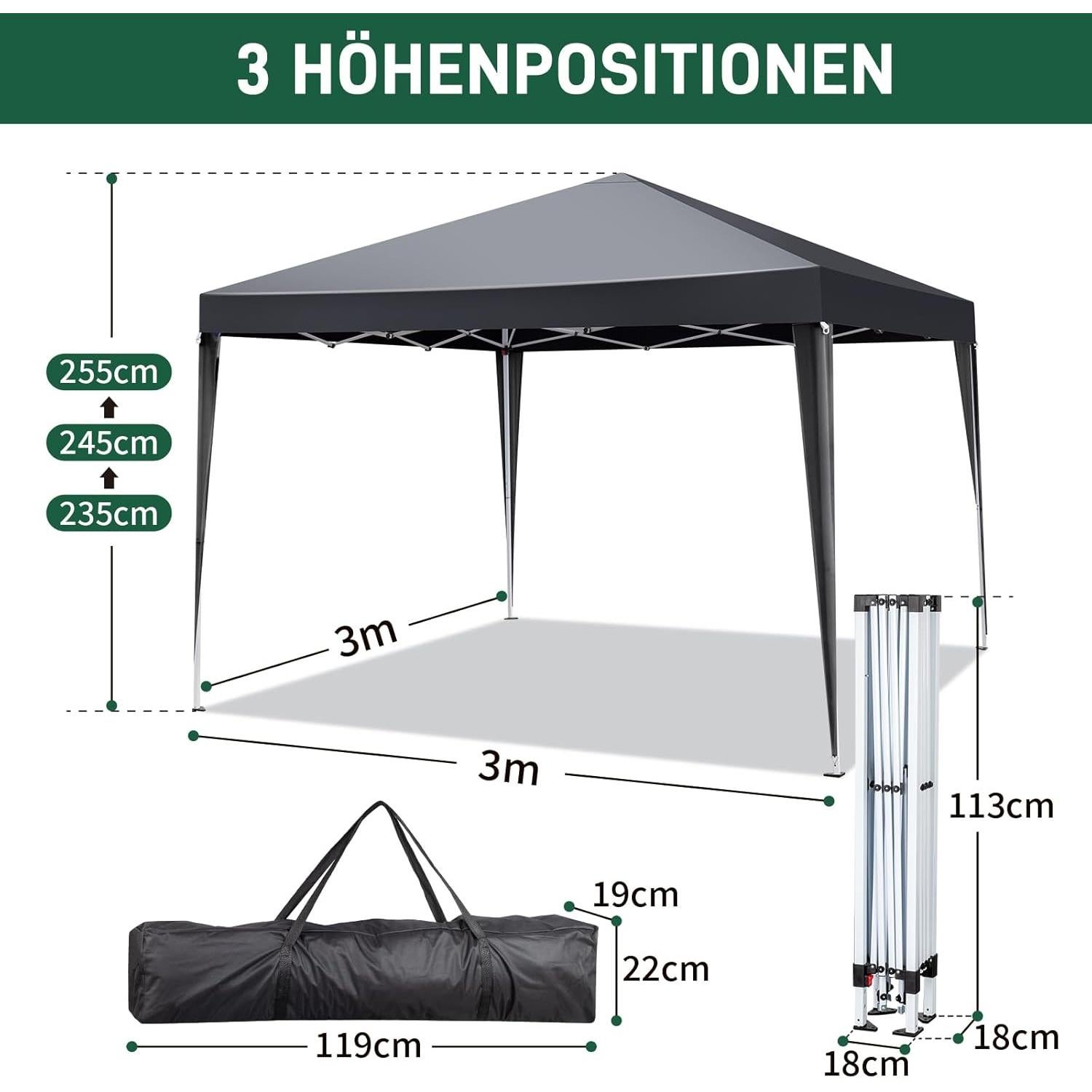 Carpa de Fiesta 3x3m HopeHope Gris Oscuro Resistente al Agua