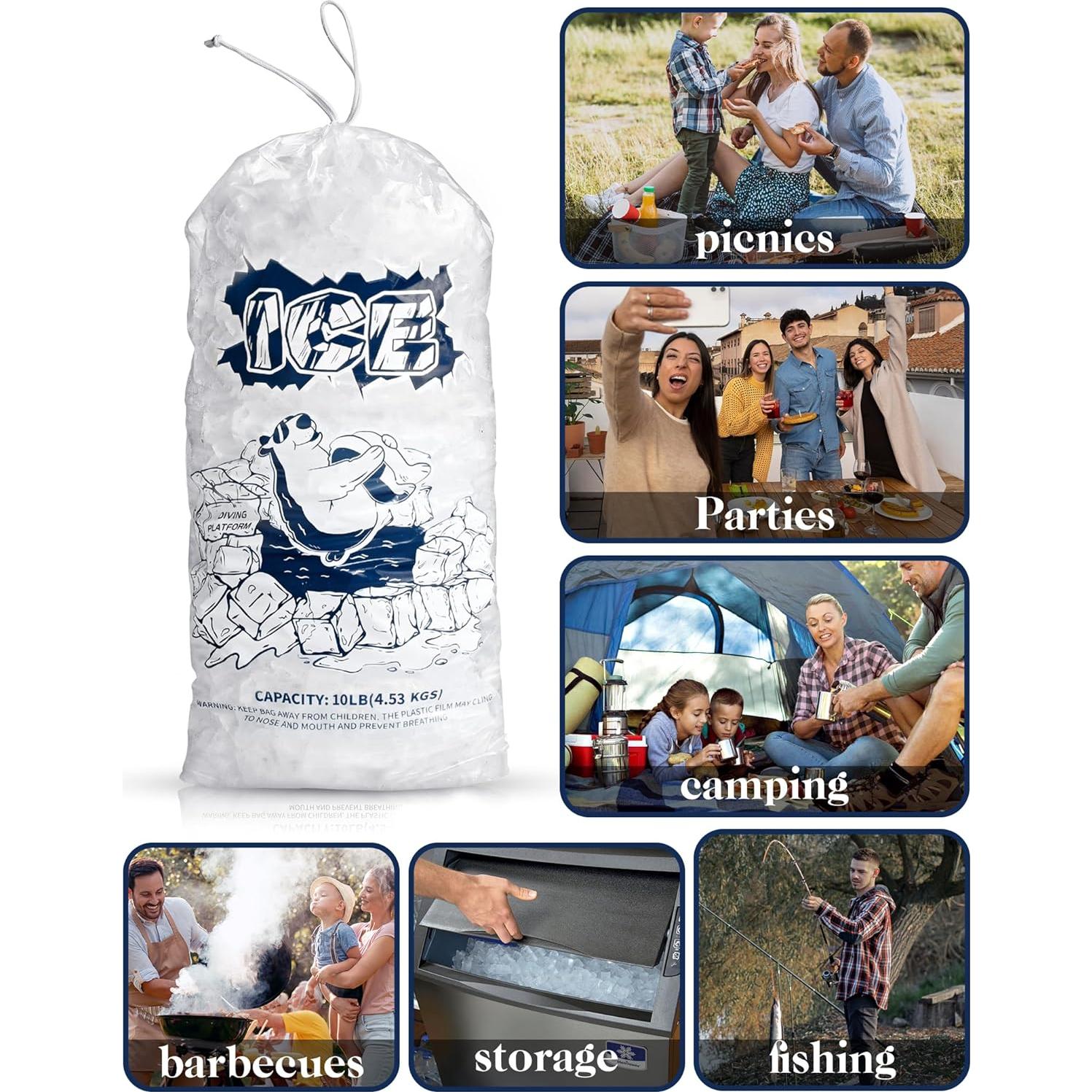 Bolsas de Hielo FireKylin 50 Piezas con Cierre de Cordón