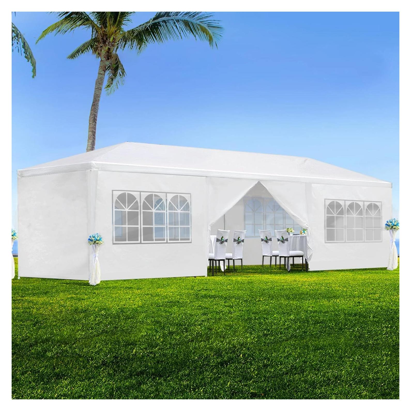 10'x30' Party Tent, Outdoor Tents for Parties, Wedding, Graduation, Large Canopy Tents with Sidewalls & Zipper Door, Outside Event Gazebo Tent for Backyard, 8 Walls, White