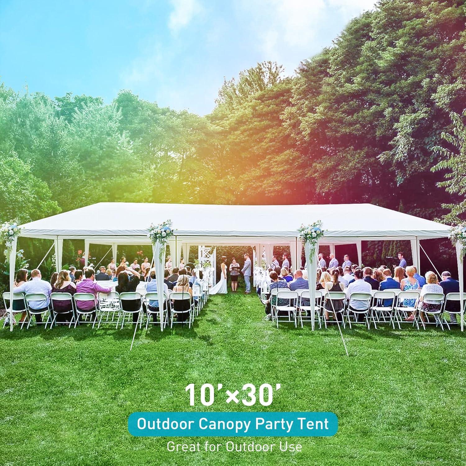 10'x30' Party Tent, Outdoor Tents for Parties, Wedding, Graduation, Large Canopy Tents with Sidewalls & Zipper Door, Outside Event Gazebo Tent for Backyard, 8 Walls, White