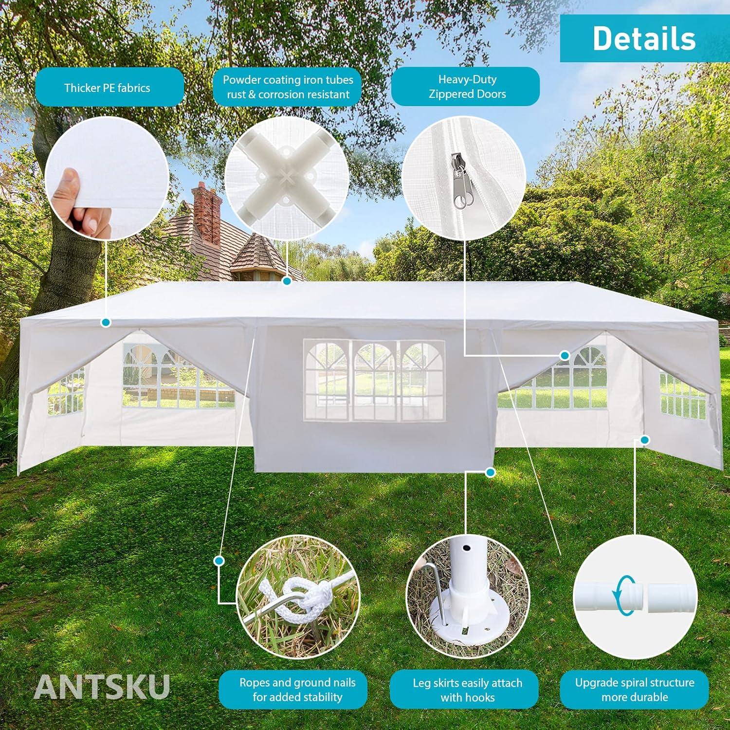 10'x30' Party Tent, Outdoor Tents for Parties, Wedding, Graduation, Large Canopy Tents with Sidewalls & Zipper Door, Outside Event Gazebo Tent for Backyard, 8 Walls, White