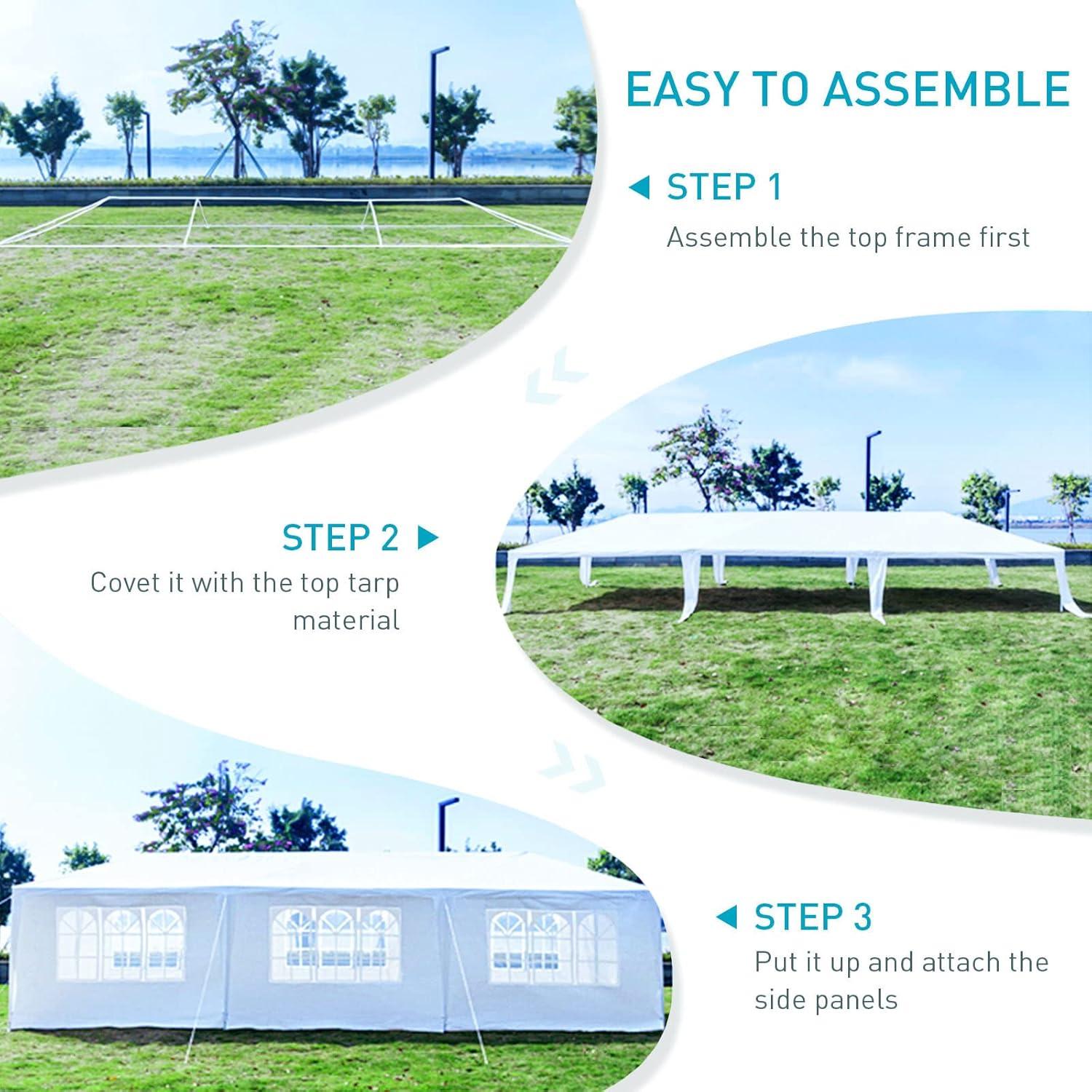 10'x30' Party Tent, Outdoor Tents for Parties, Wedding, Graduation, Large Canopy Tents with Sidewalls & Zipper Door, Outside Event Gazebo Tent for Backyard, 8 Walls, White