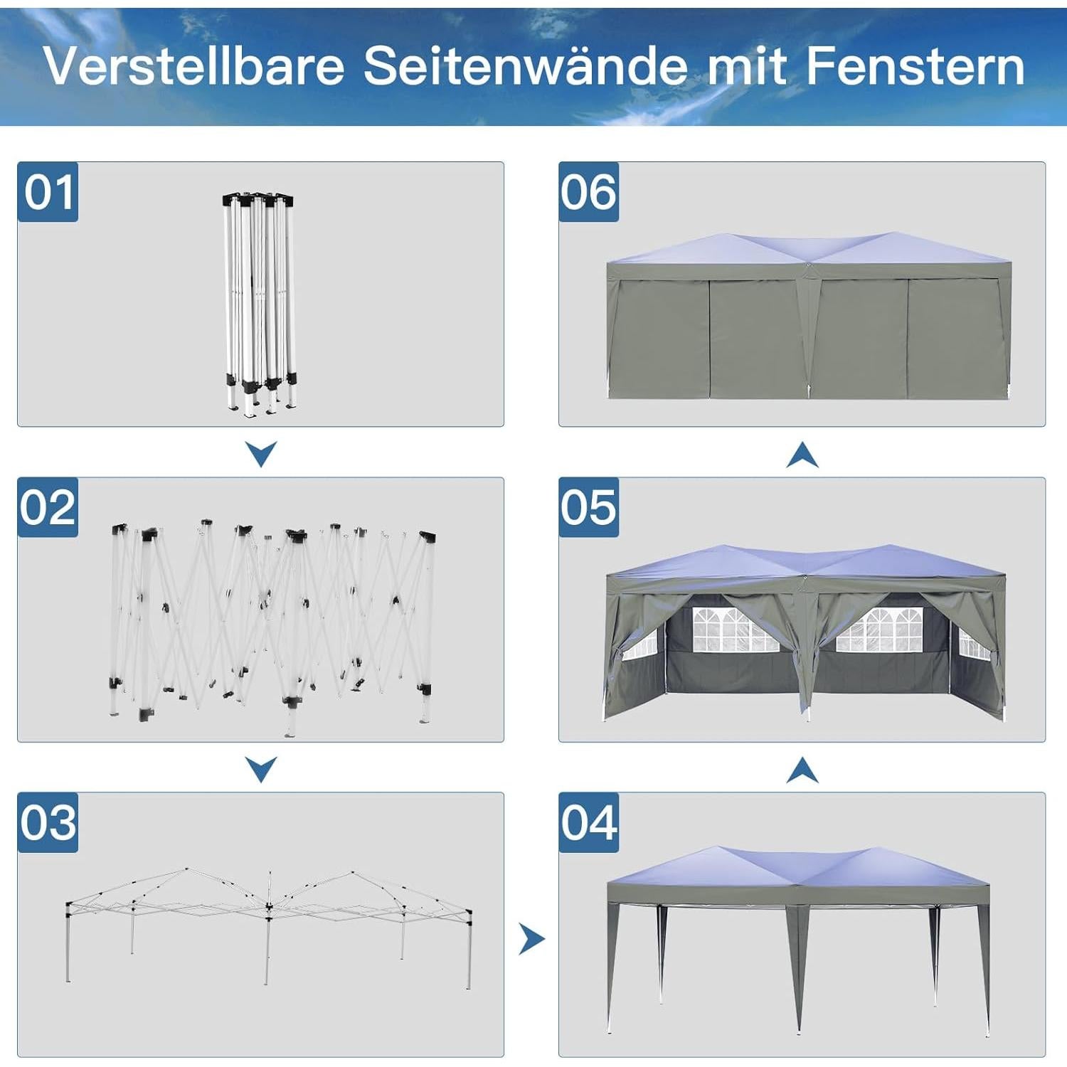 Canopy Plegable YUEBO 3.05x6.1m Impermeable con 6 Paredes
