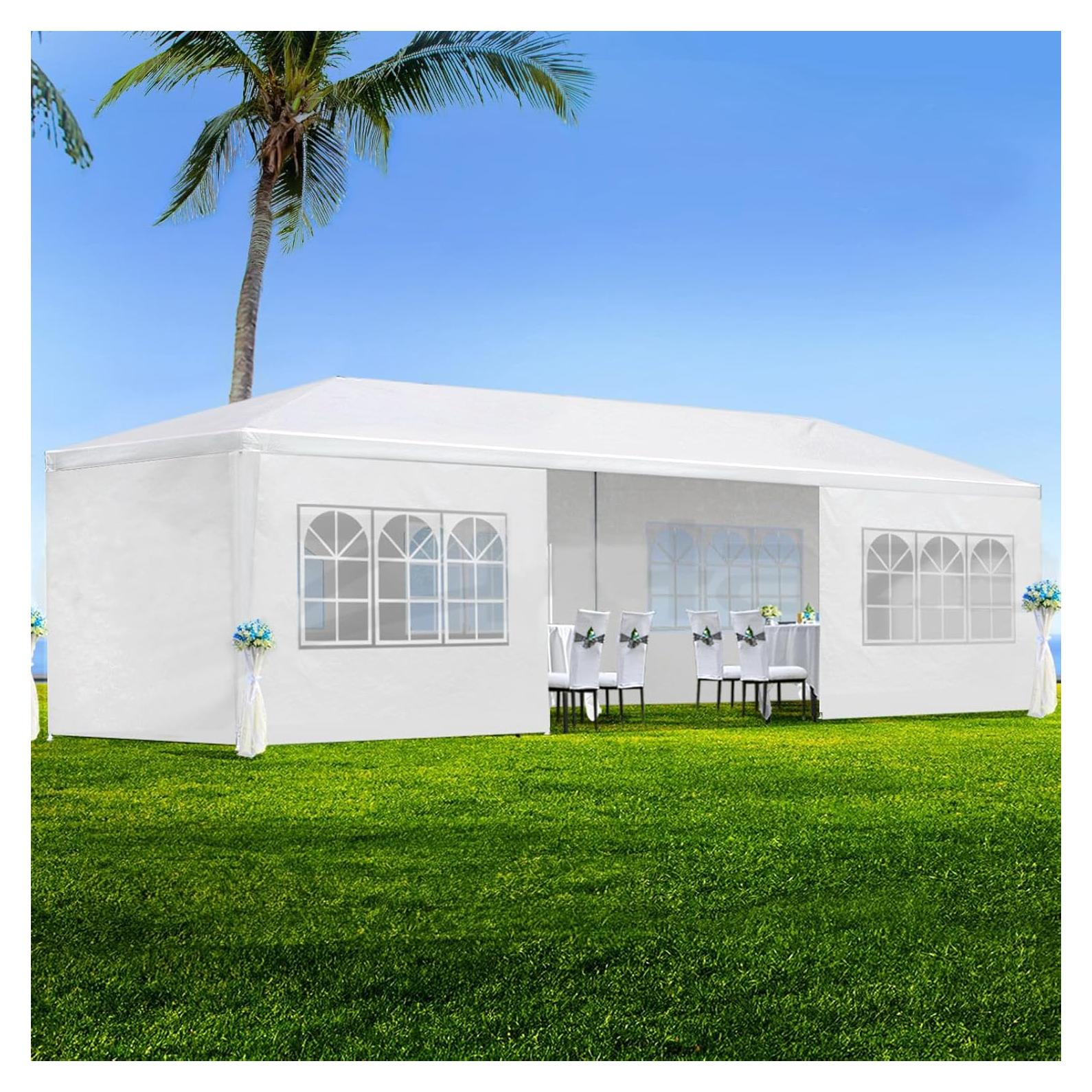 10x30 Tents for Parties Heavy Duty Outdoor Gazebo, White Canopy with Removable Sidewalls, Outdoor Waterproof Sun Shade Canopy Tent for Patio Backyard Garden Party Wedding Event Tent, 8 Sides