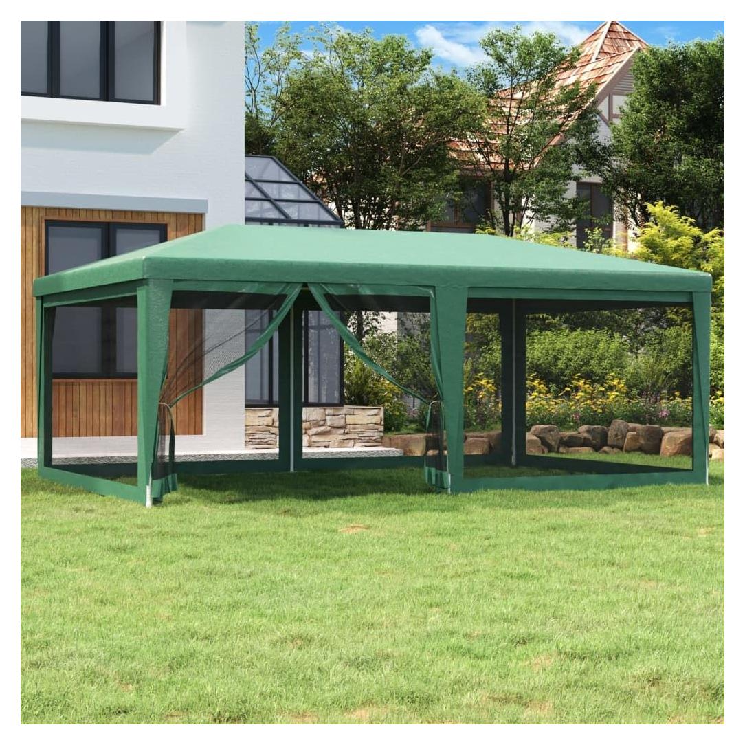 Canopies & Gazebos Party Tent with 6 Mesh Sidewalls Green 19.7'x13.1' HDPE,>>> Outdoor Party Tent: Durable Sun and Rain Shelter for Events
