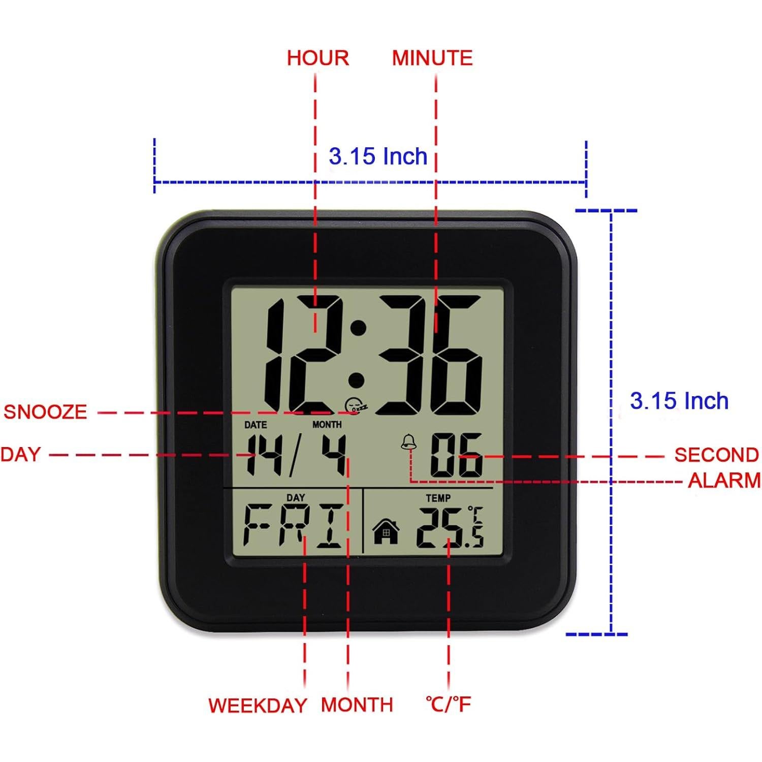 Reloj Despertador Digital Jomparis Negro con Luz y Snooze