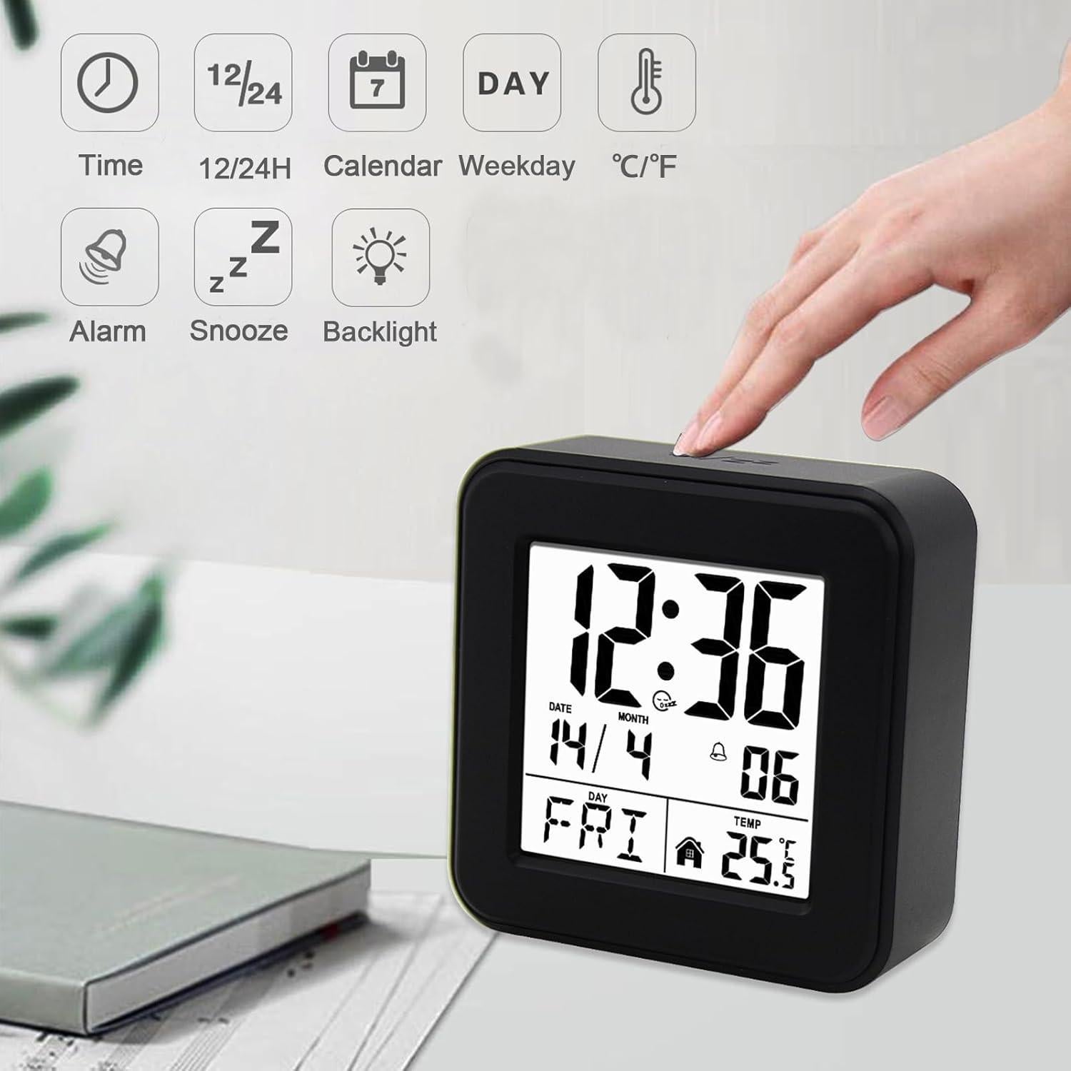 Reloj Despertador Digital Jomparis Negro con Luz y Snooze