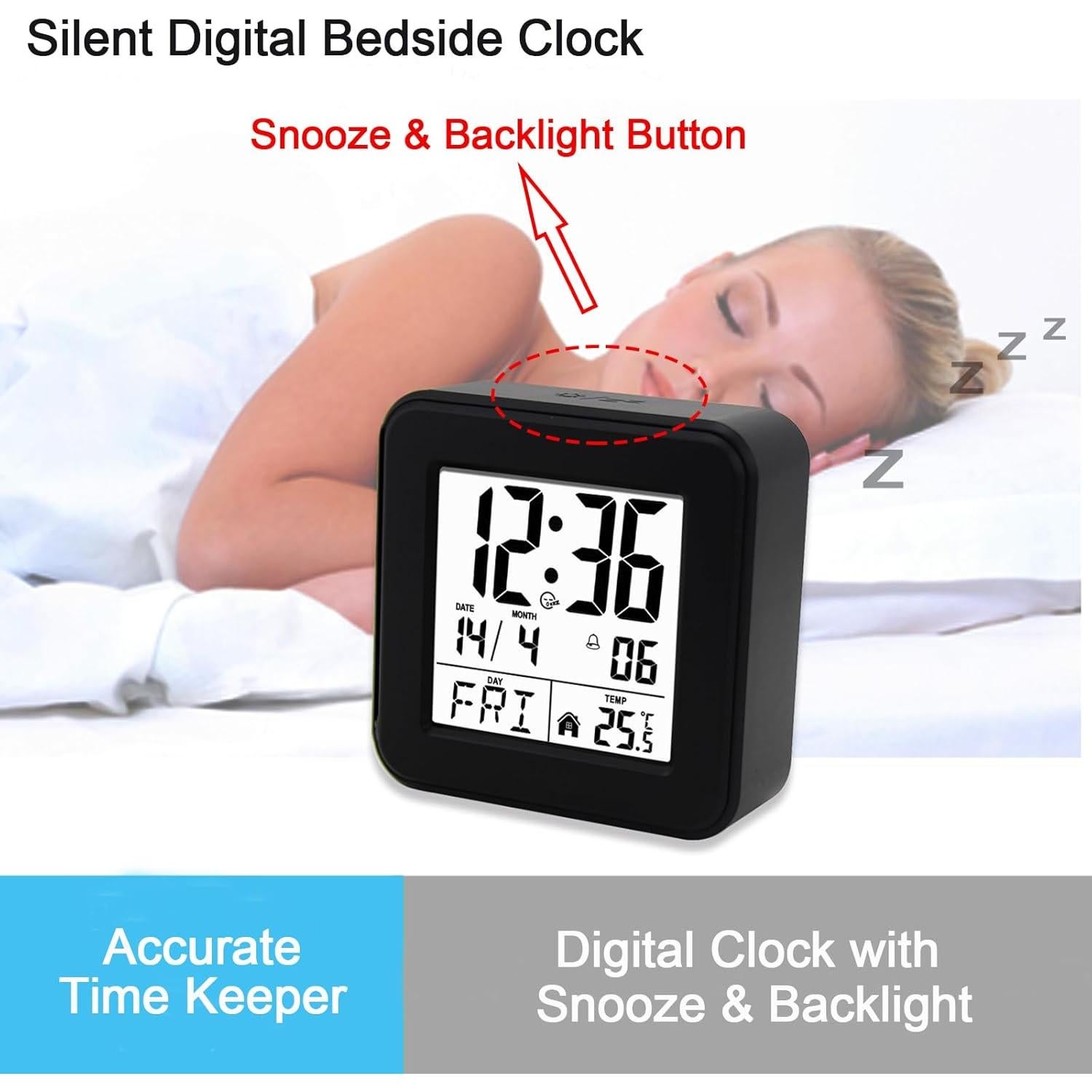 Reloj Despertador Digital Jomparis Negro con Luz y Snooze