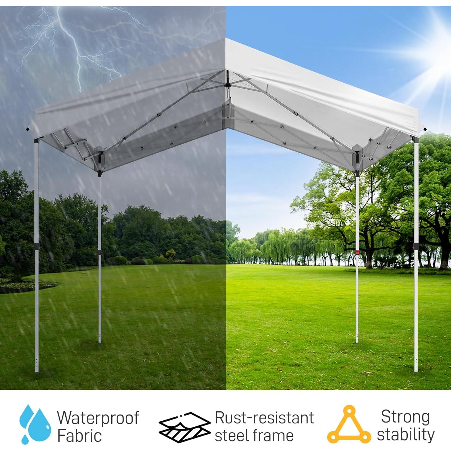 10x10ft Outdoor Canopy Tents,Portable Pop Up Gazebo,Waterproof Beach Tents,Easy Up Instant Commercial Canopy Tent,with Carry Bag,for Garden Camping Wedding Party BBQ Event Yard Backyard (White)