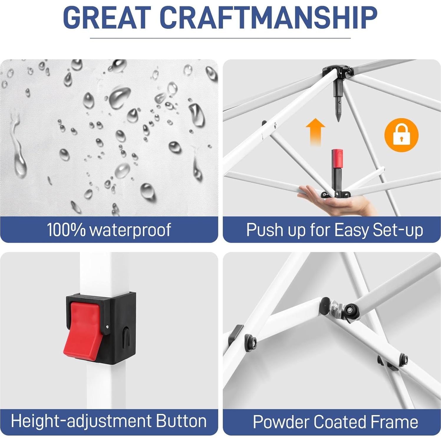 10x10ft Outdoor Canopy Tents,Portable Pop Up Gazebo,Waterproof Beach Tents,Easy Up Instant Commercial Canopy Tent,with Carry Bag,for Garden Camping Wedding Party BBQ Event Yard Backyard (White)