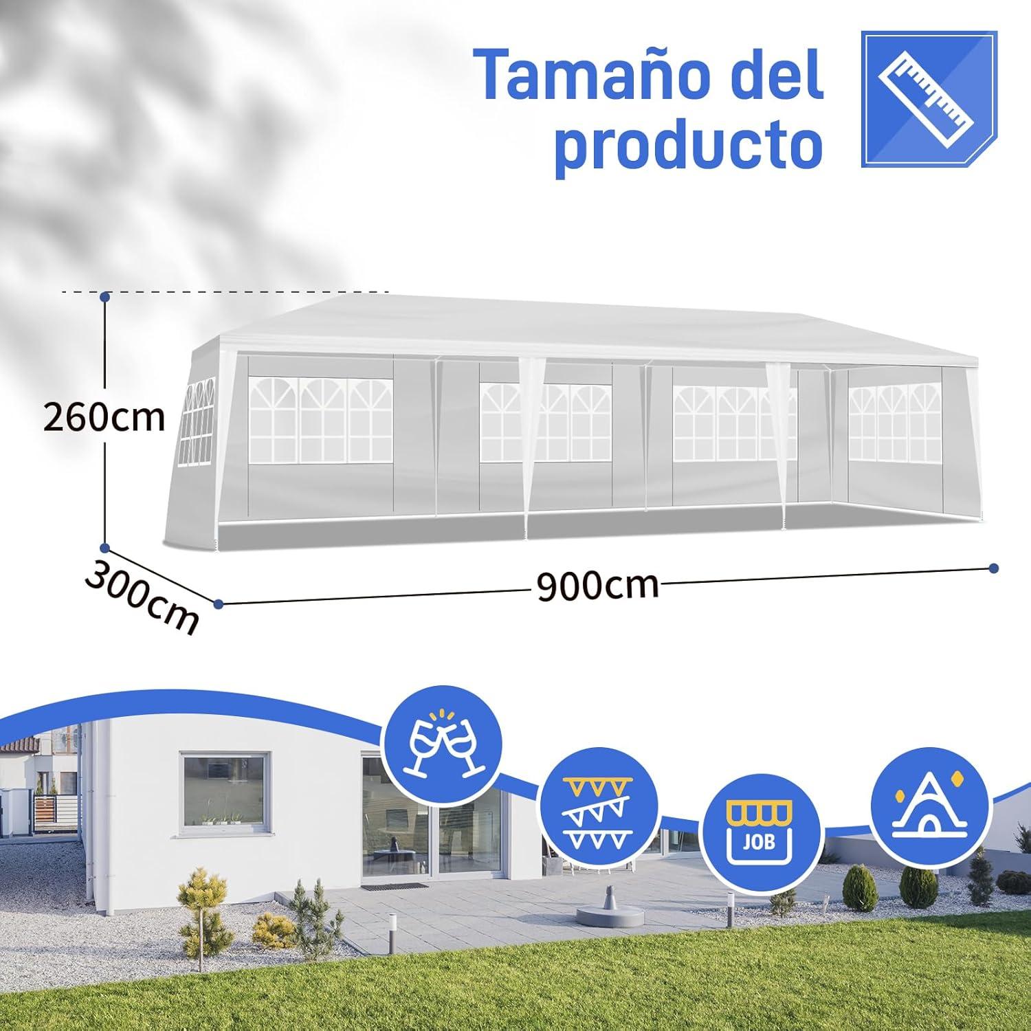 Carpa de Fiesta Exterior 9x3m PILER - Impermeable y con Ventanas
