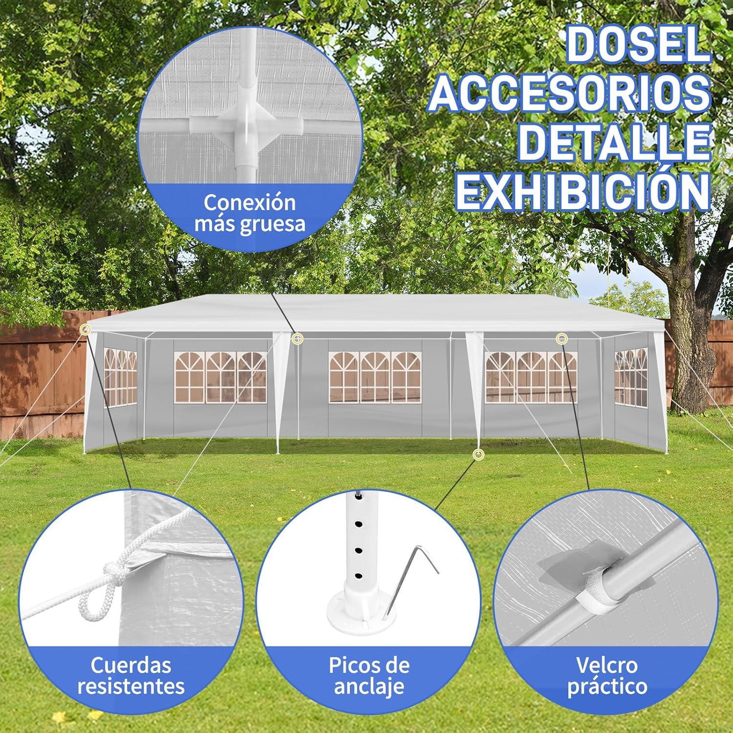 Carpa de Fiesta Exterior 9x3m PILER - Impermeable y con Ventanas