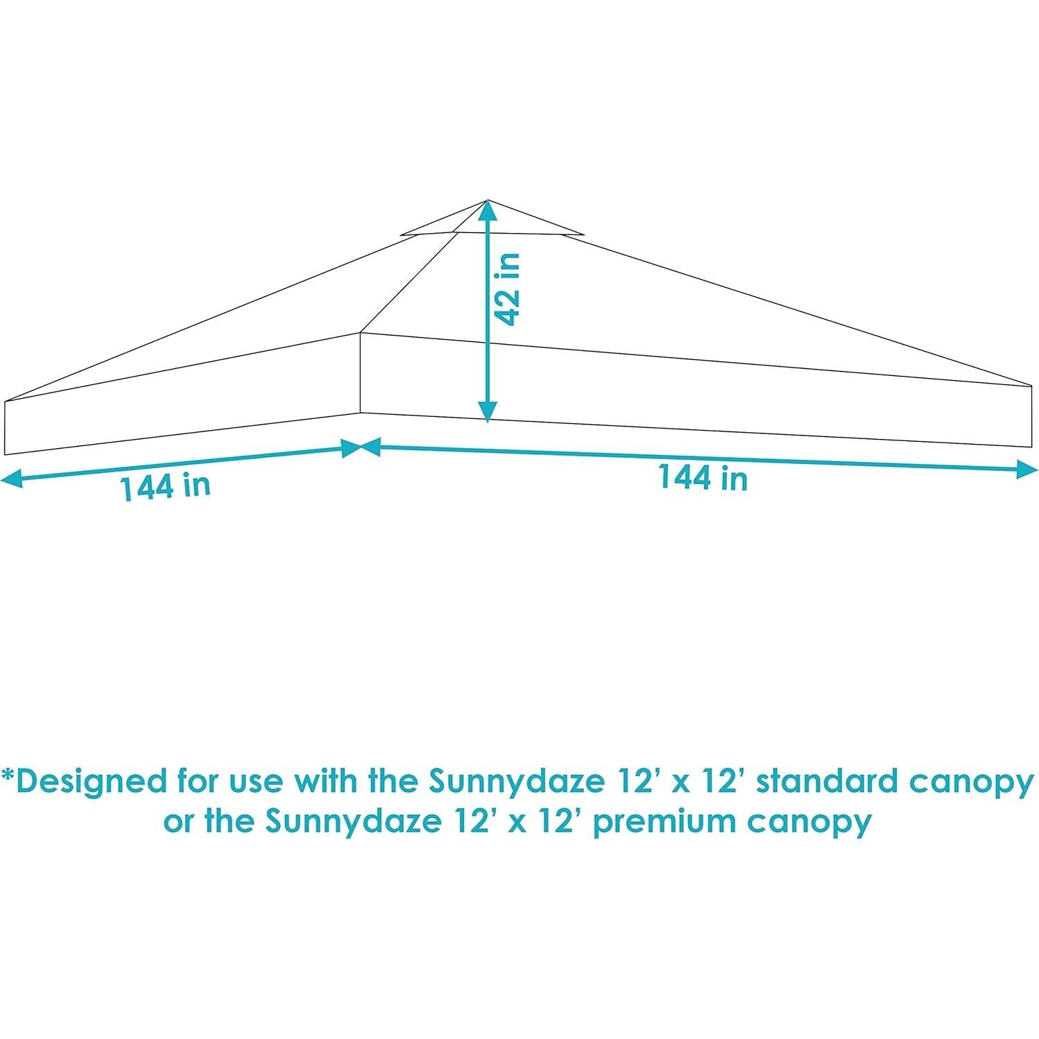 Sunnydaze Pop-Up Canopy Replacement Top - 12x12 Canopy Replacement Cover Only - Tent Shade Cover with Vent - Gray