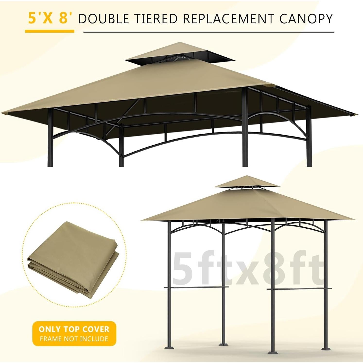 Cubierta de Reemplazo para Gazebo de Parrilla OIPUNSHLE 1.52m x 2.44m Caqui