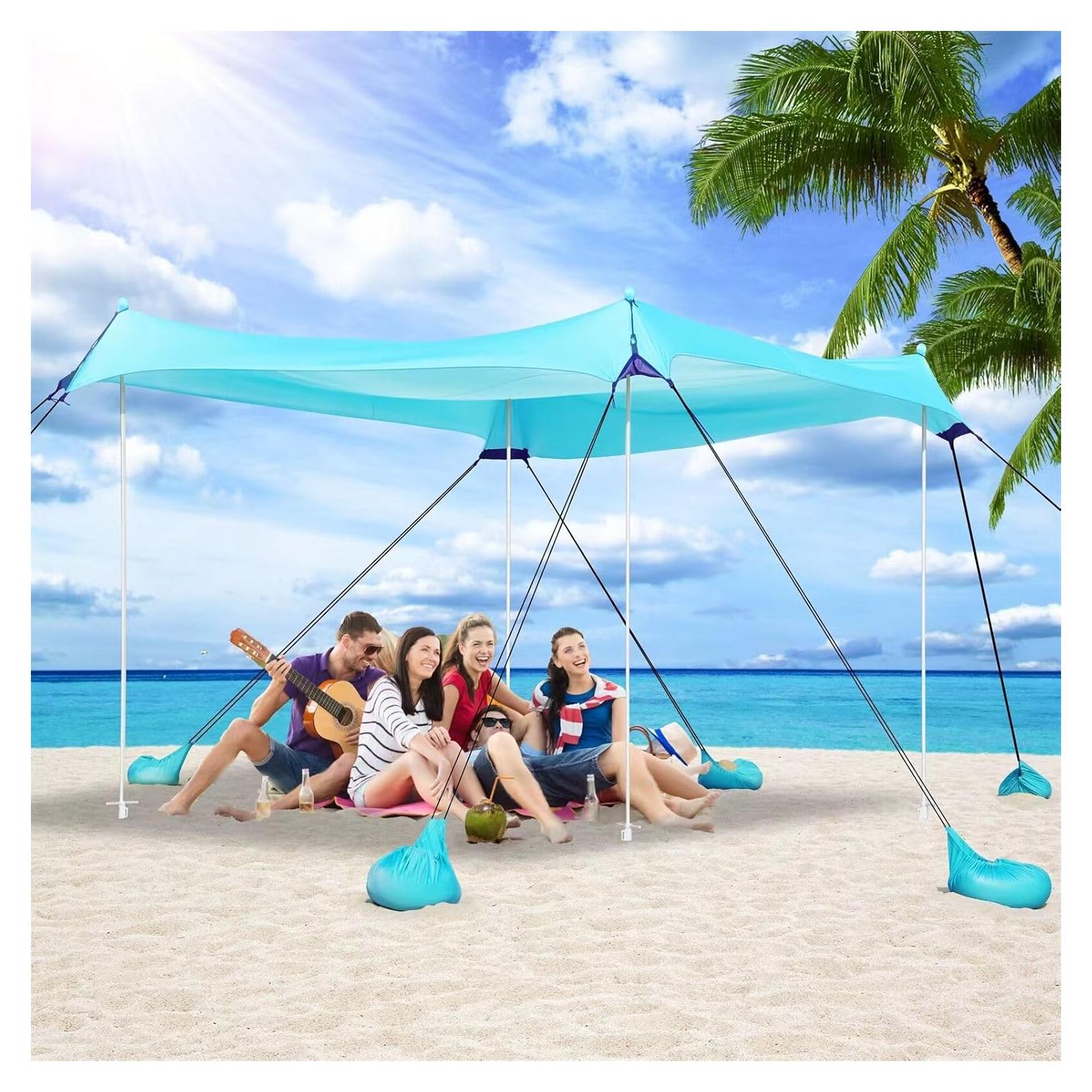 Toldo de Playa Uboway 12x12FT Turquesa UPF50+ con 8 Sacos