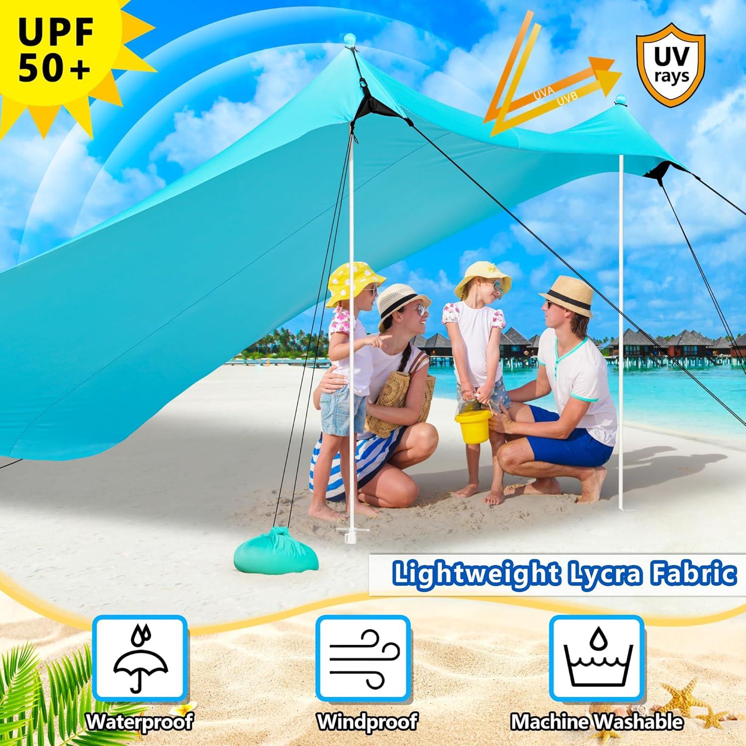 Toldo de Playa Uboway 12x12FT Turquesa UPF50+ con 8 Sacos