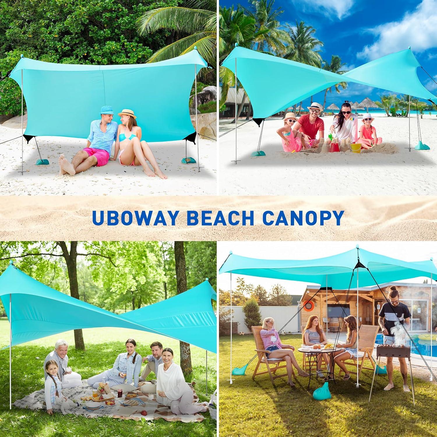 Toldo de Playa Uboway 12x12FT Turquesa UPF50+ con 8 Sacos