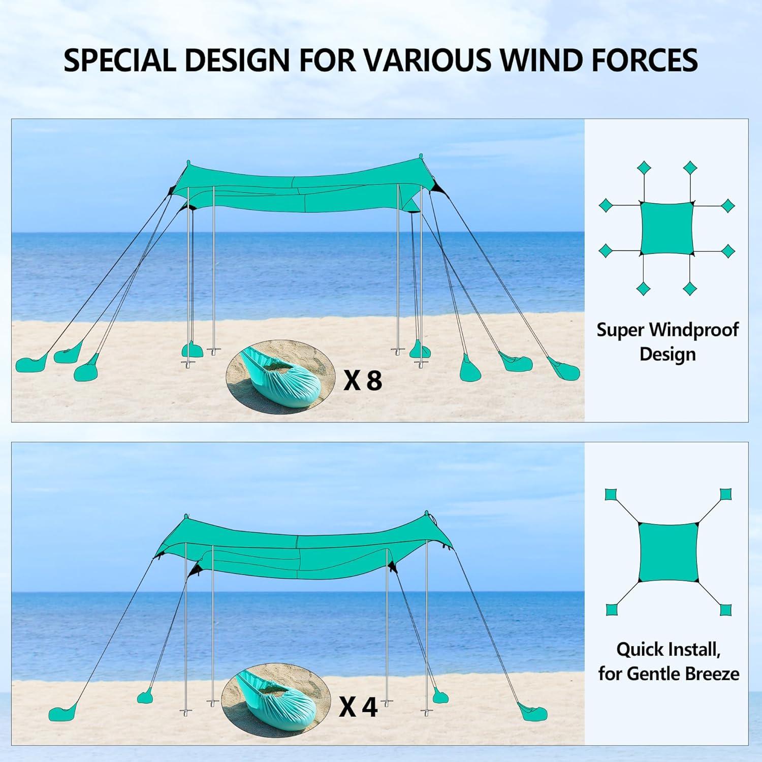 Toldo de Playa Uboway 12x12FT Turquesa UPF50+ con 8 Sacos