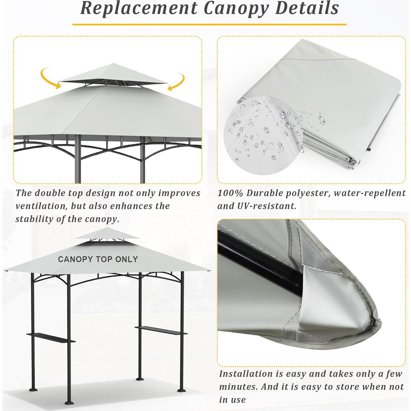 Cubierta de Reemplazo para Gazebo de Parrilla AONEAR 5x8 Gris