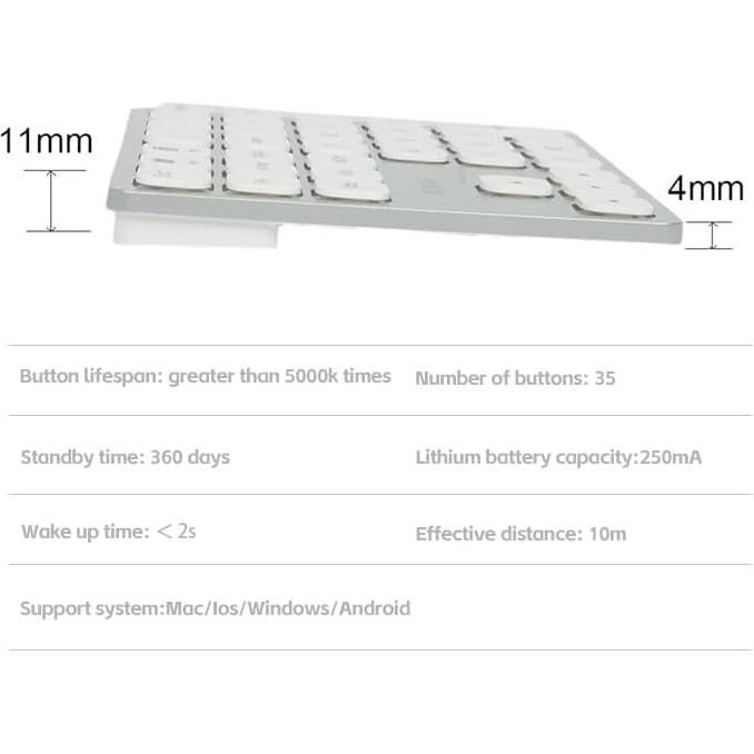 Teclado Numérico Inalámbrico JOMAA KB25 Plata 36 Teclas