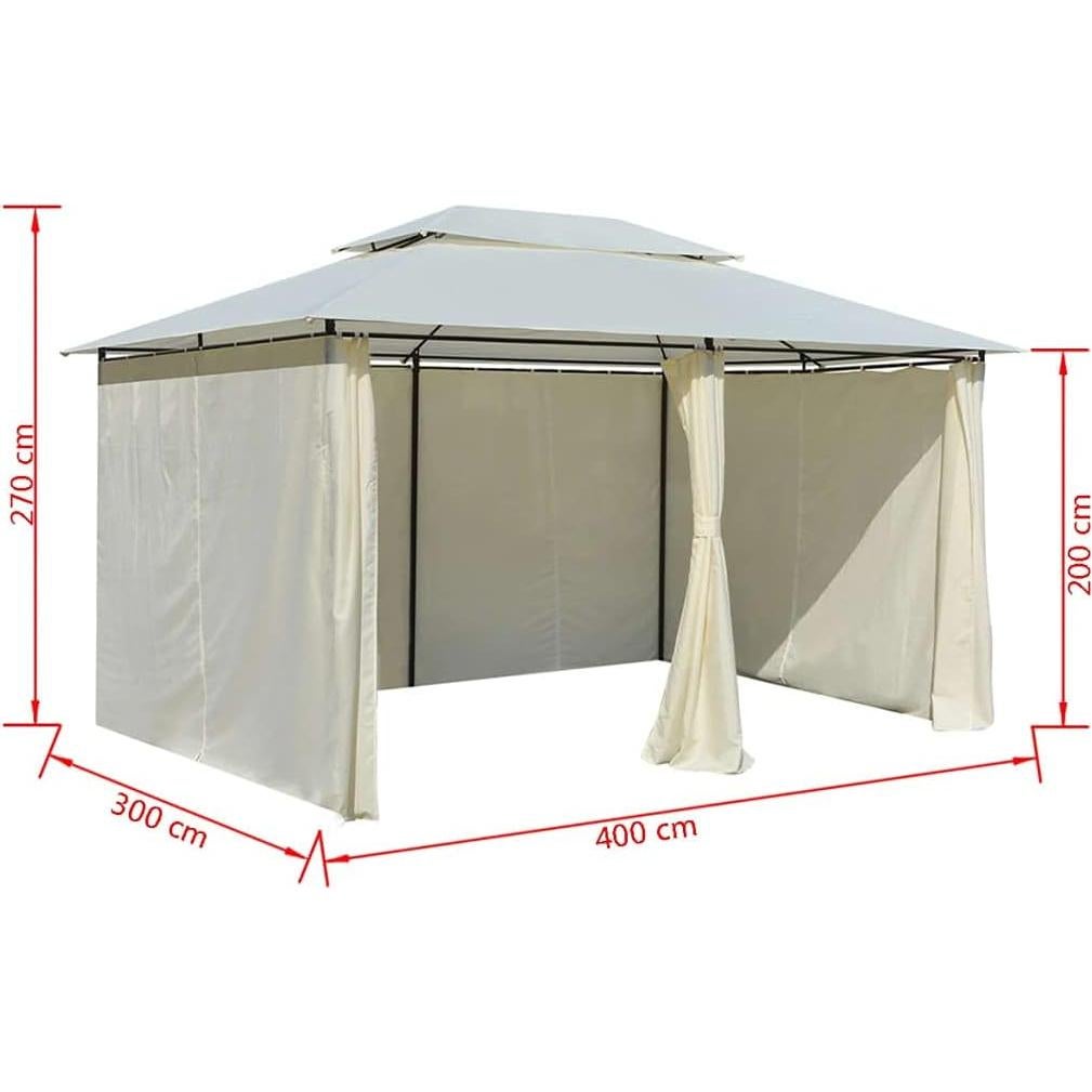 Garden Marquee with Curtains 157.5"x118.1" White ，Canopy Tent Outdoor Party Wedding Tent, Waterproof Camping Gazebo Storage Shed Gazebo Caters Picnic BBQ Event Party Tent