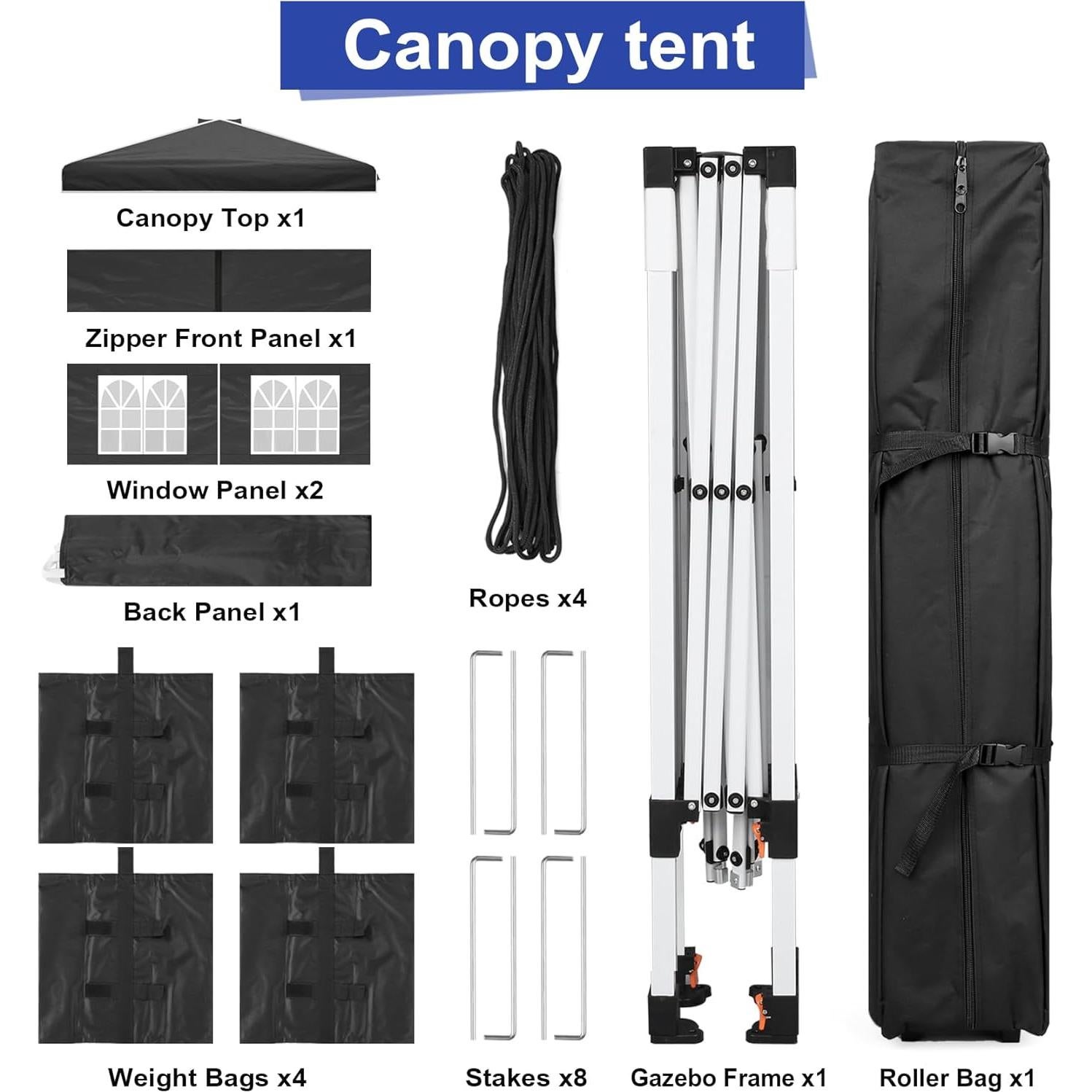 Canopy Plegable Instantáneo Mazqetih 3x3m Negro con Paredes